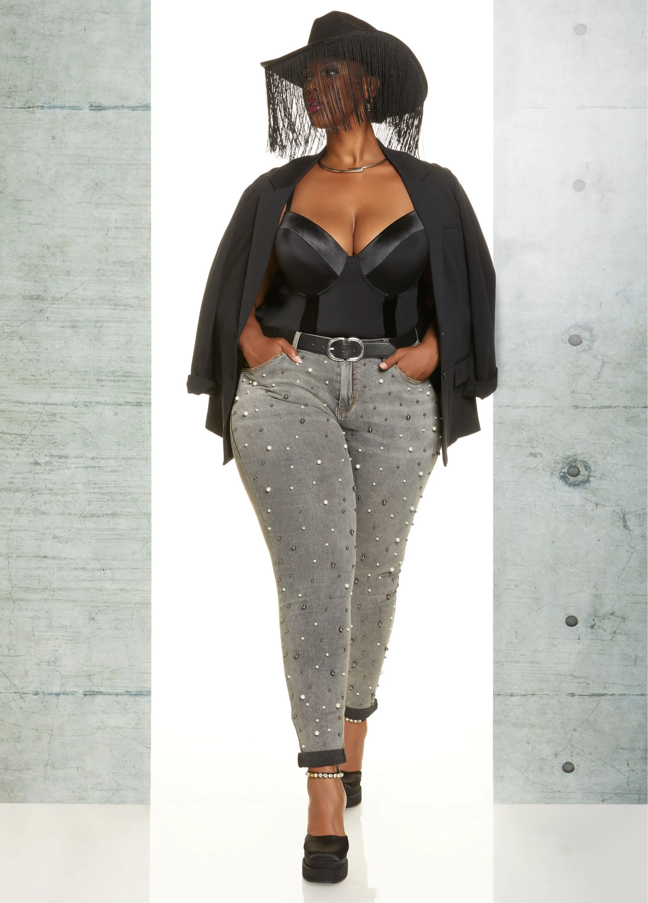 Faux Pearl Skinny Jeans sold by Ashley Stewart product image thumbnail 5