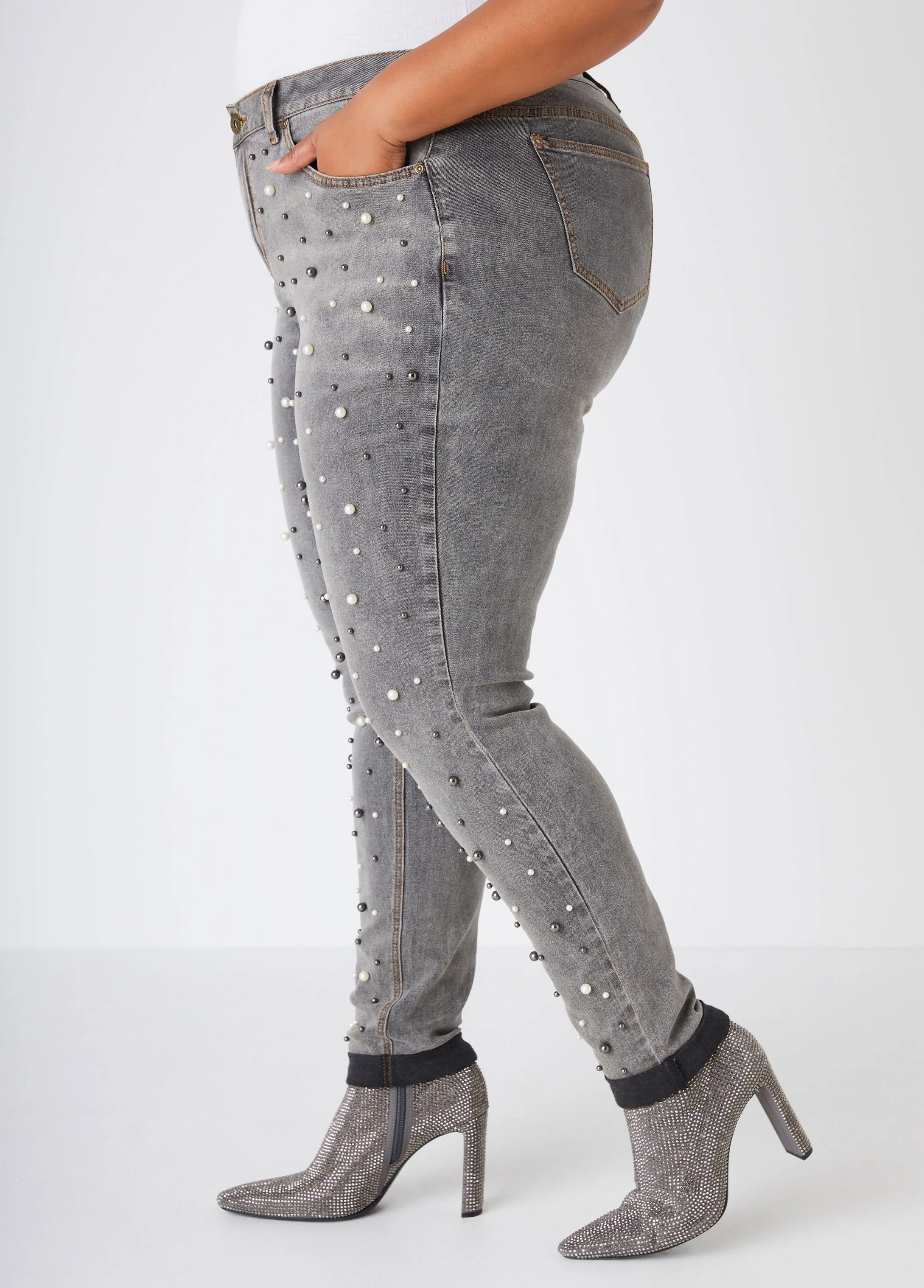 Faux Pearl Skinny Jeans sold by Ashley Stewart product image thumbnail 3