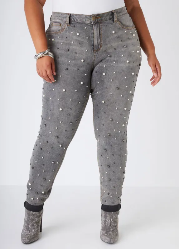 Faux Pearl Skinny Jeans sold by Ashley Stewart