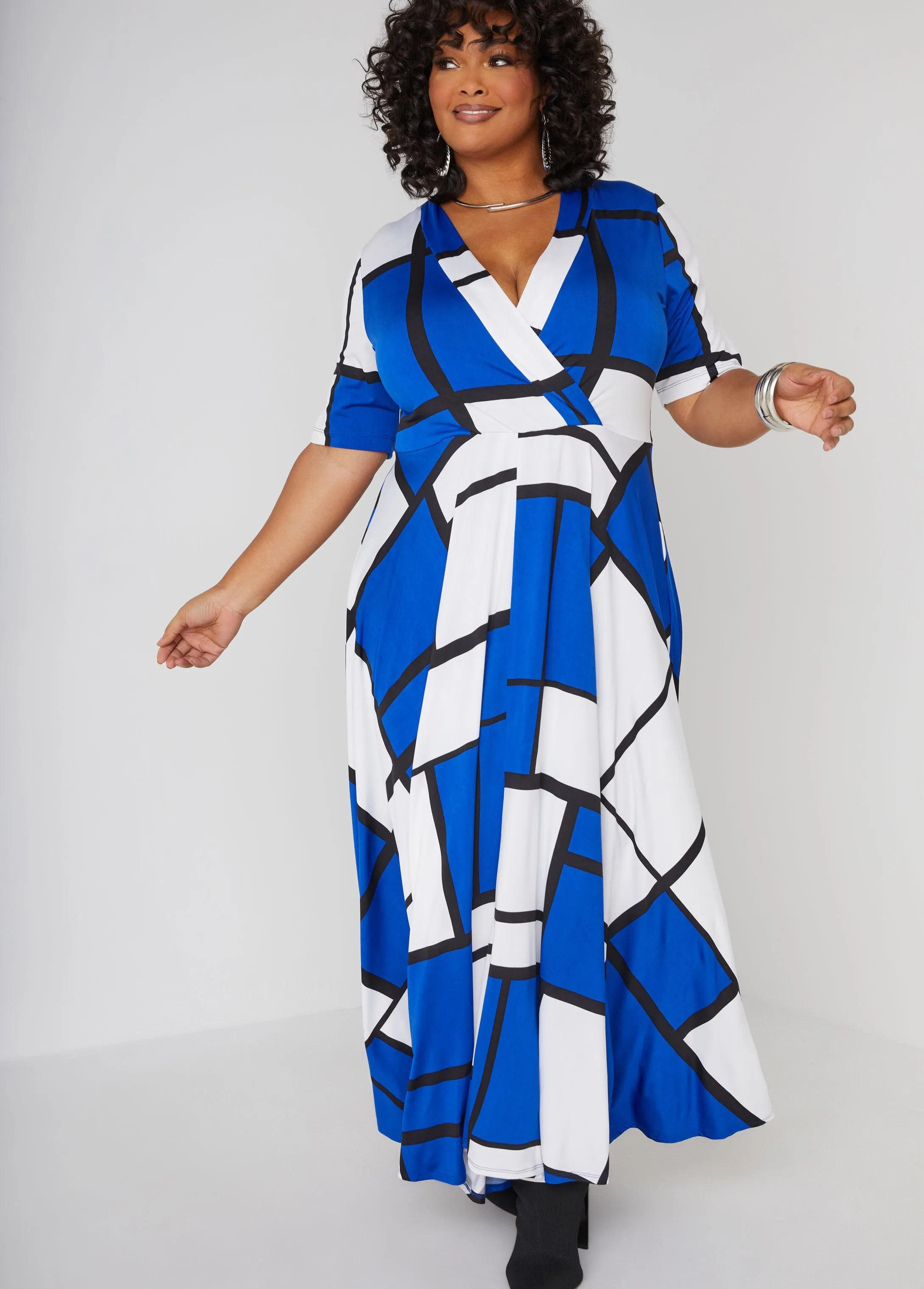 Printed Faux Wrap A Line Dress sold by Ashley Stewart product image thumbnail 3