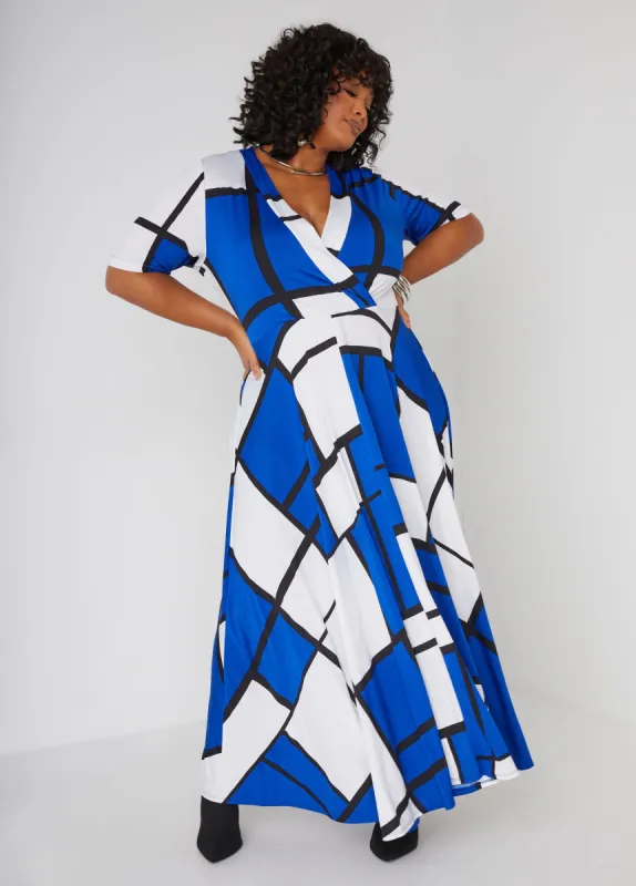 Printed Faux Wrap A Line Dress sold by Ashley Stewart