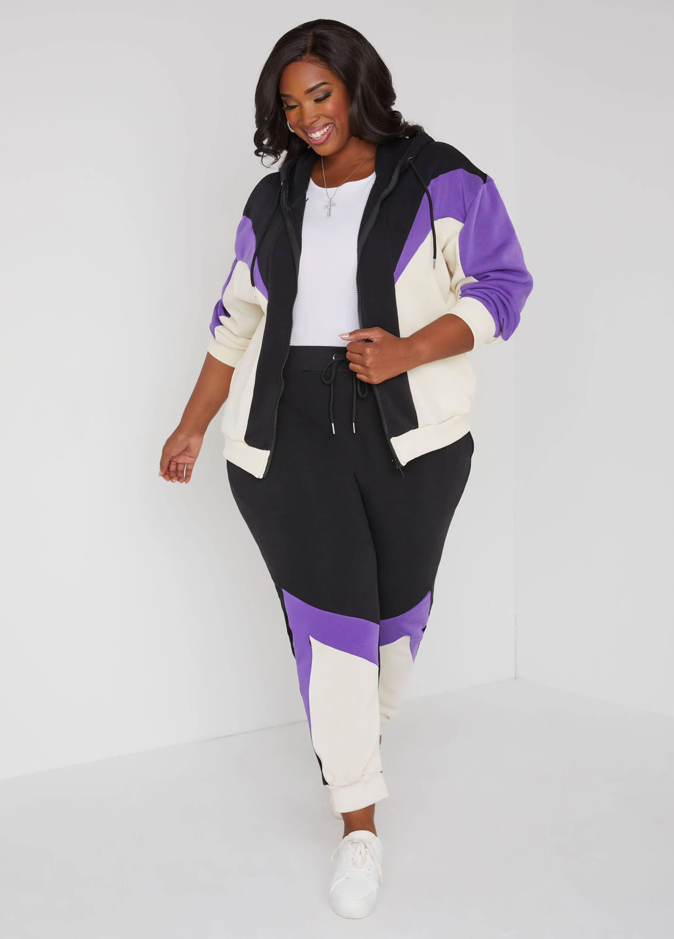Colorblock Fleece Hoodie sold by Ashley Stewart product image thumbnail 3