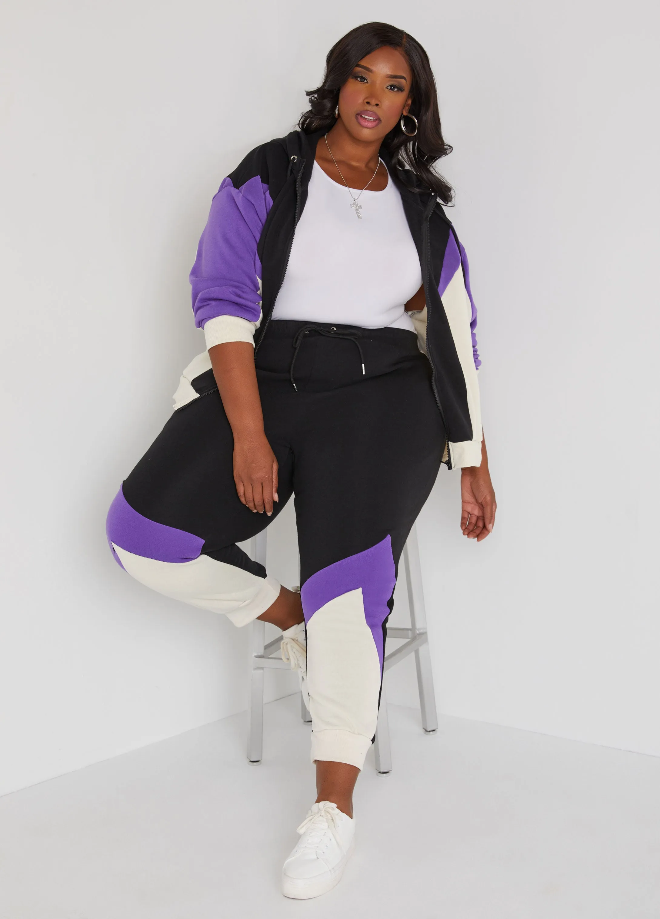 Colorblock Fleece Hoodie sold by Ashley Stewart product image thumbnail 4