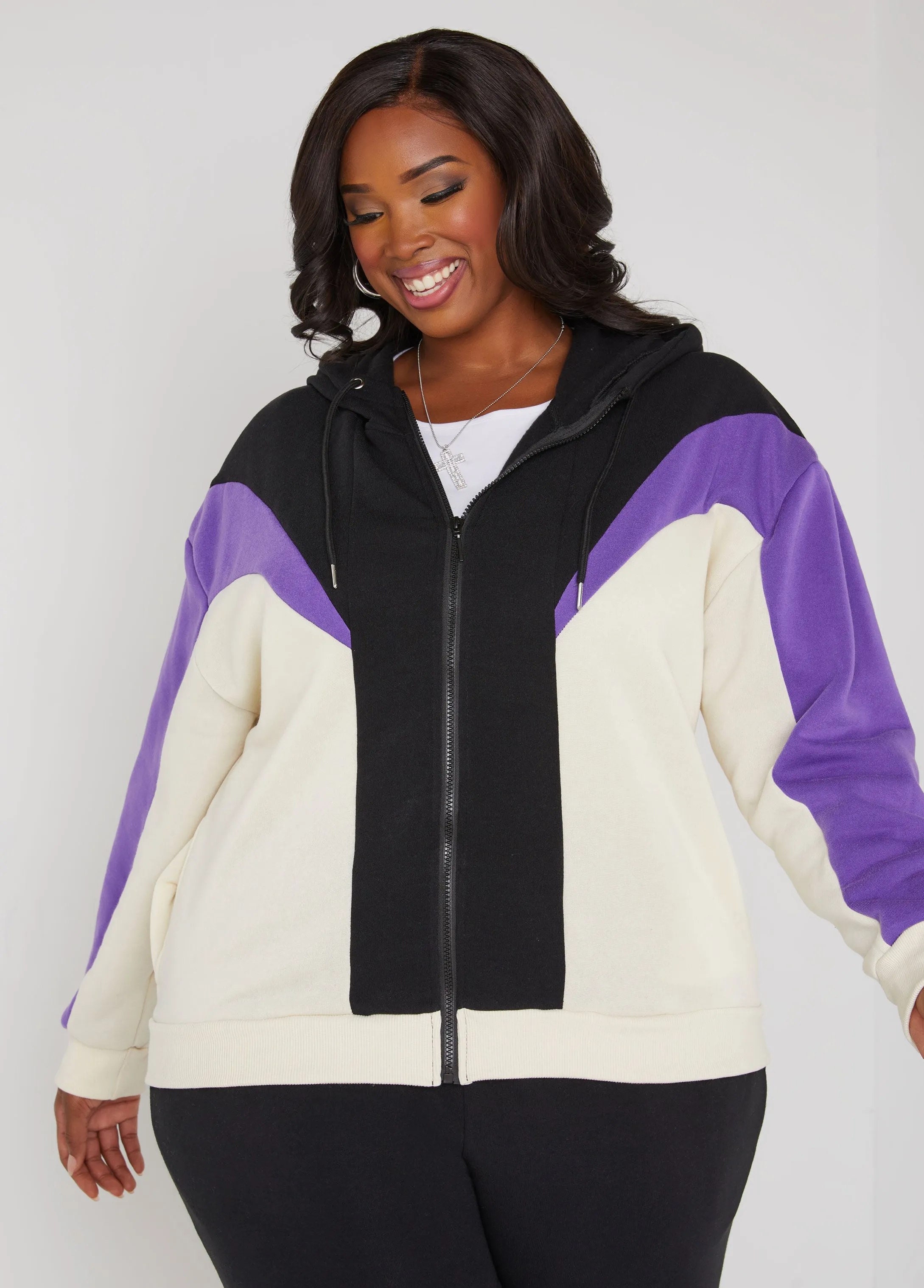 Colorblock Fleece Hoodie sold by Ashley Stewart