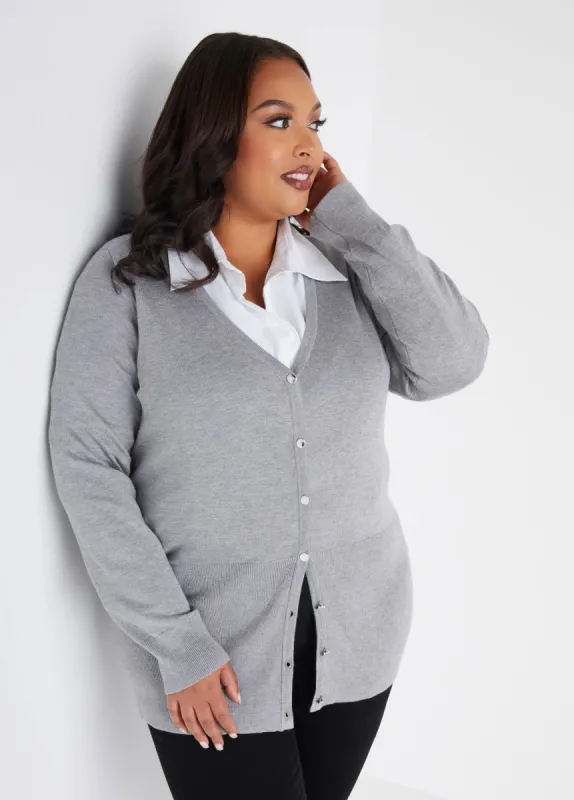 Buttoned Front V Neck Cardigan sold by Ashley Stewart
