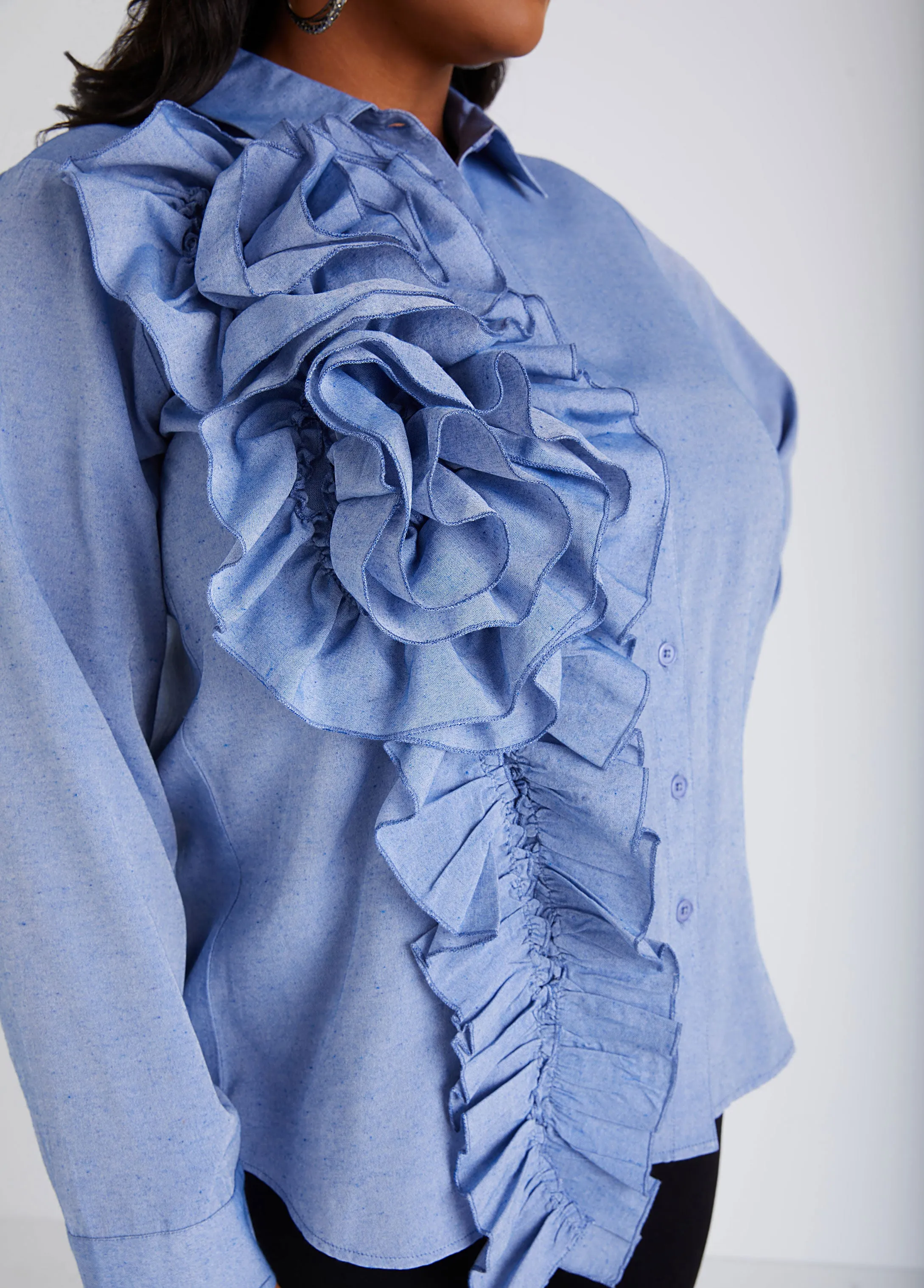 Ruffled Chambray Shirt sold by Ashley Stewart product image thumbnail 4