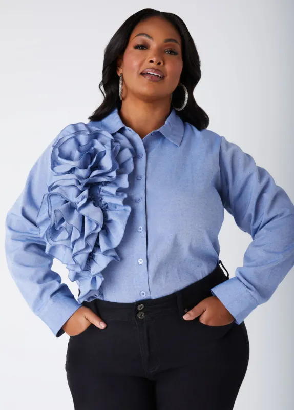 Ruffled Chambray Shirt sold by Ashley Stewart