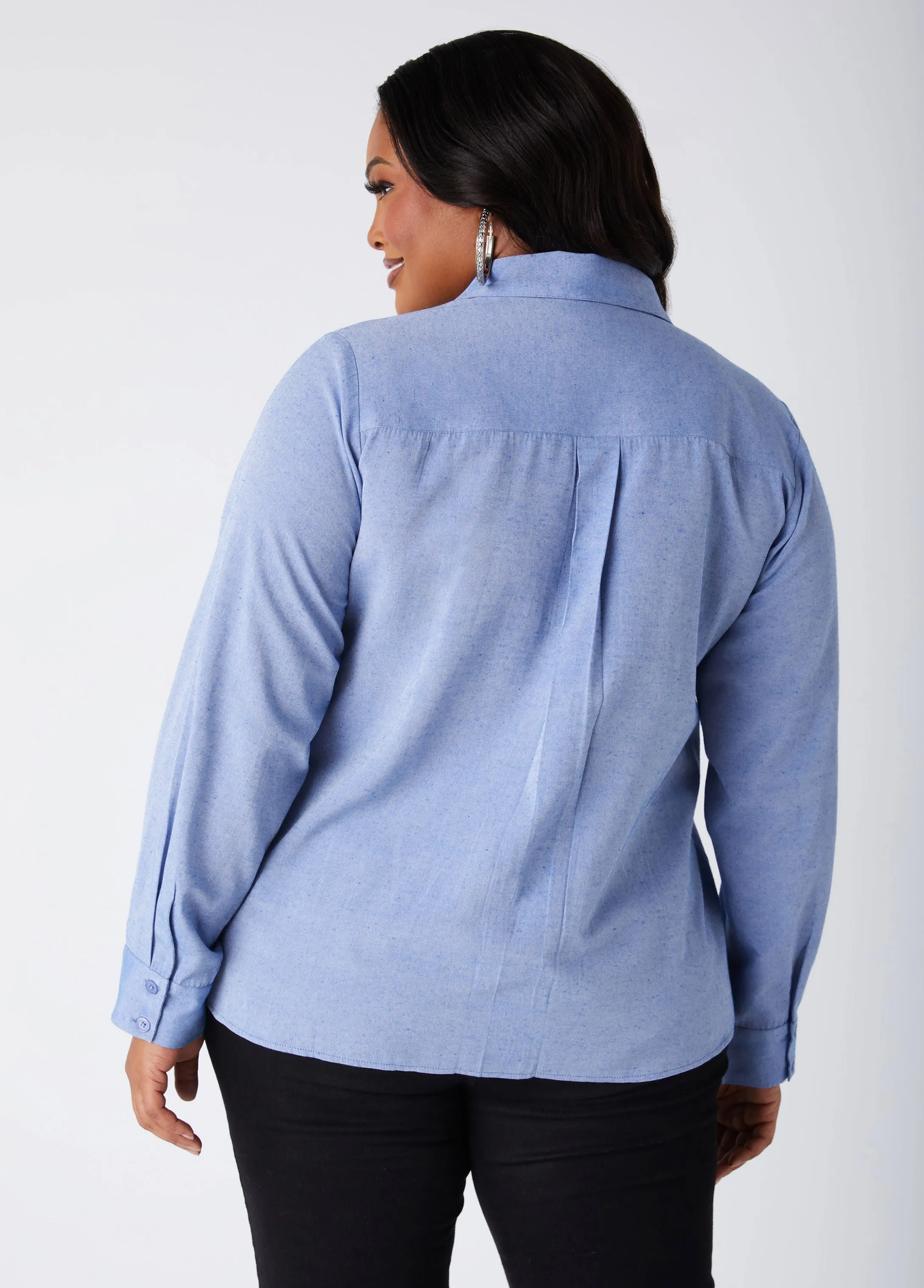 Ruffled Chambray Shirt sold by Ashley Stewart product image thumbnail 2