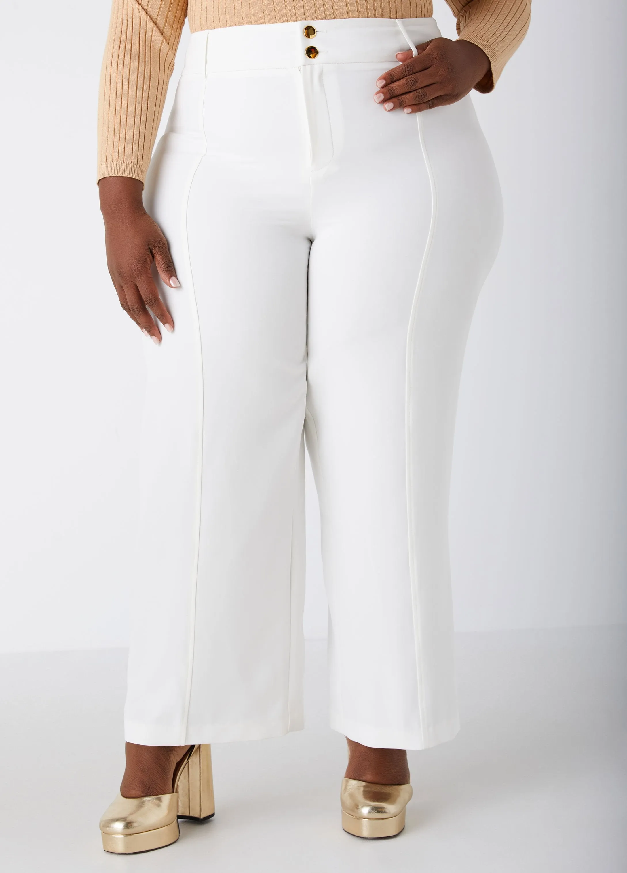 Seam Detailed Crepe Wide Leg Pants sold by Ashley Stewart