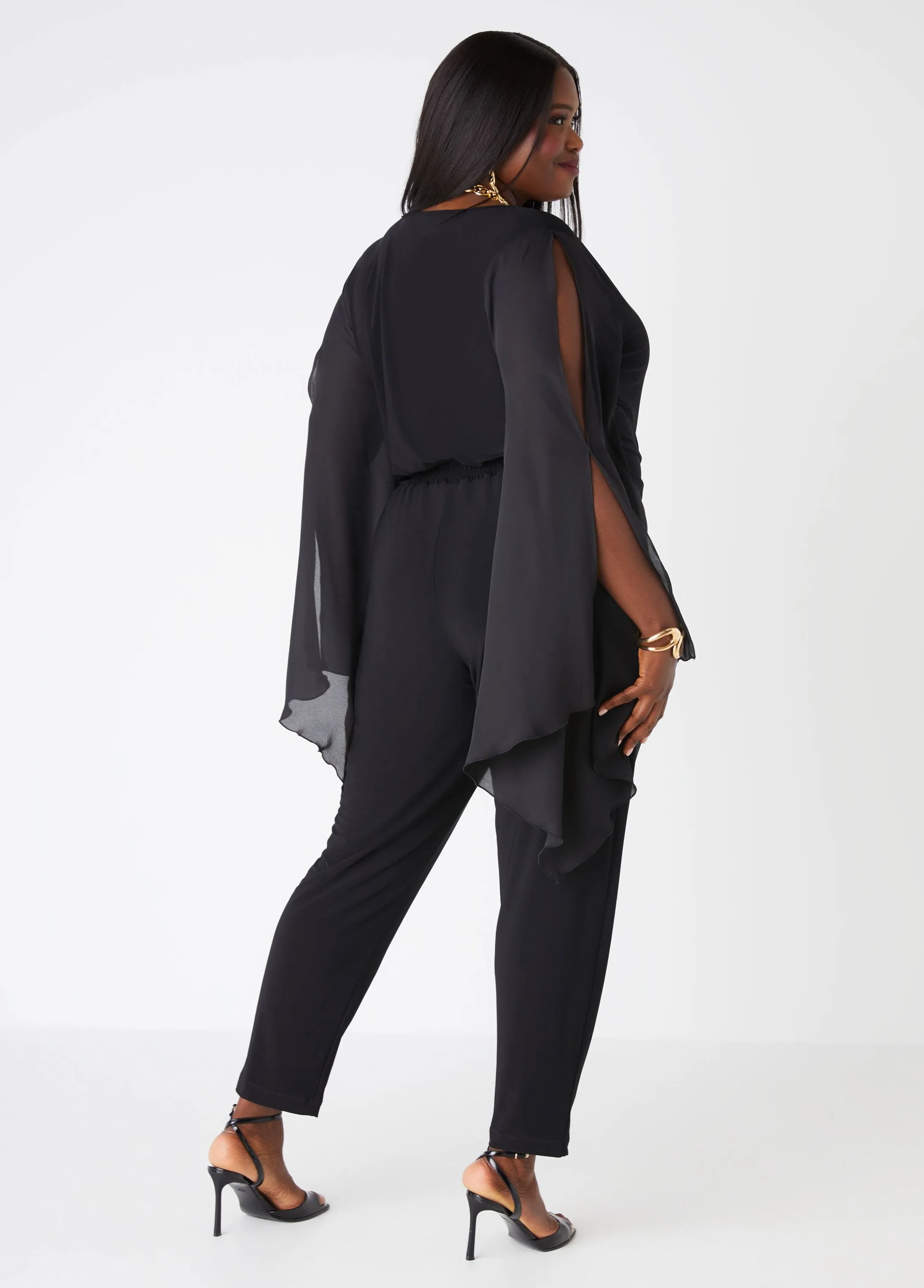Drama Sleeved Faux Wrap Jumpsuit sold by Ashley Stewart product image thumbnail 2