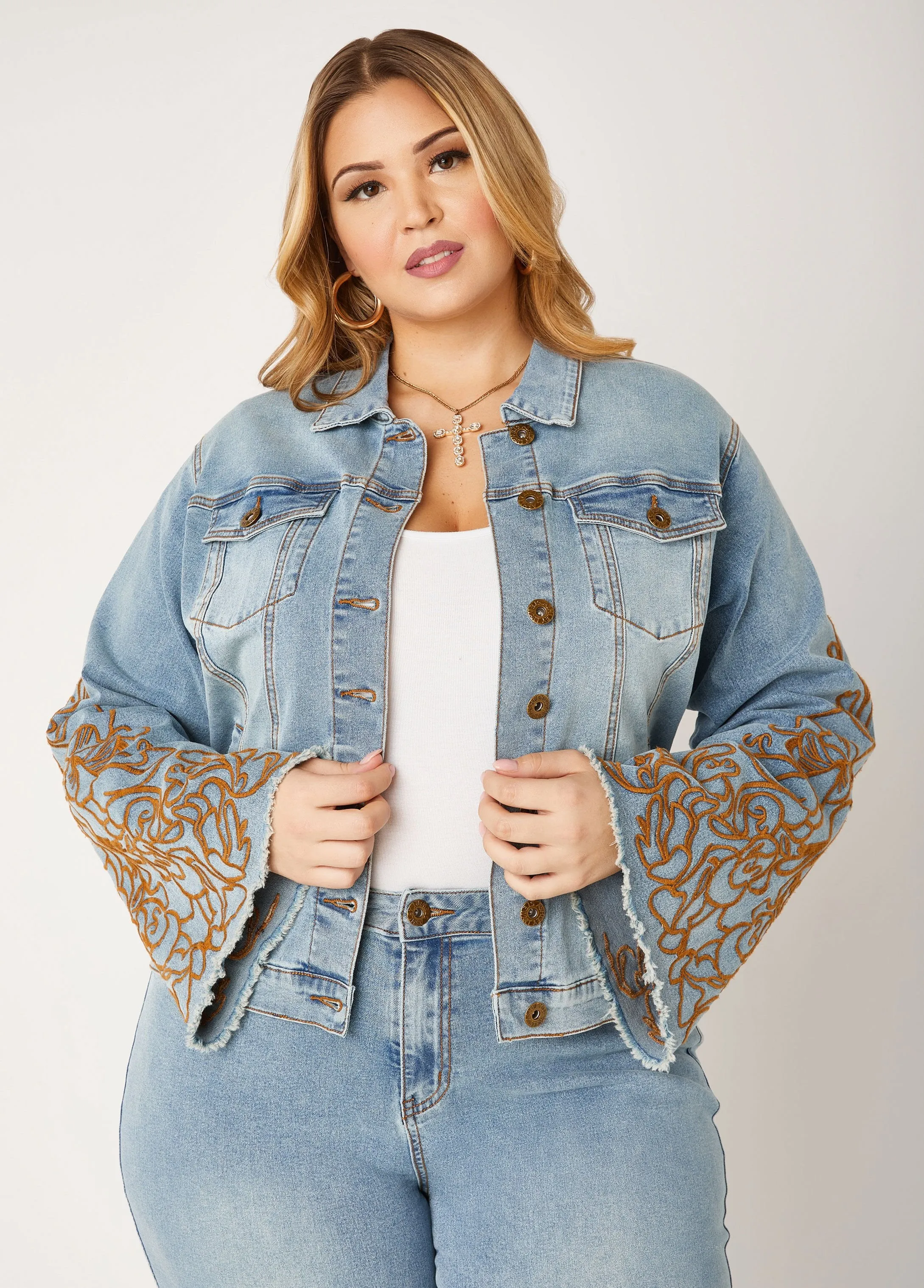 Embroidered Denim Jacket sold by Ashley Stewart