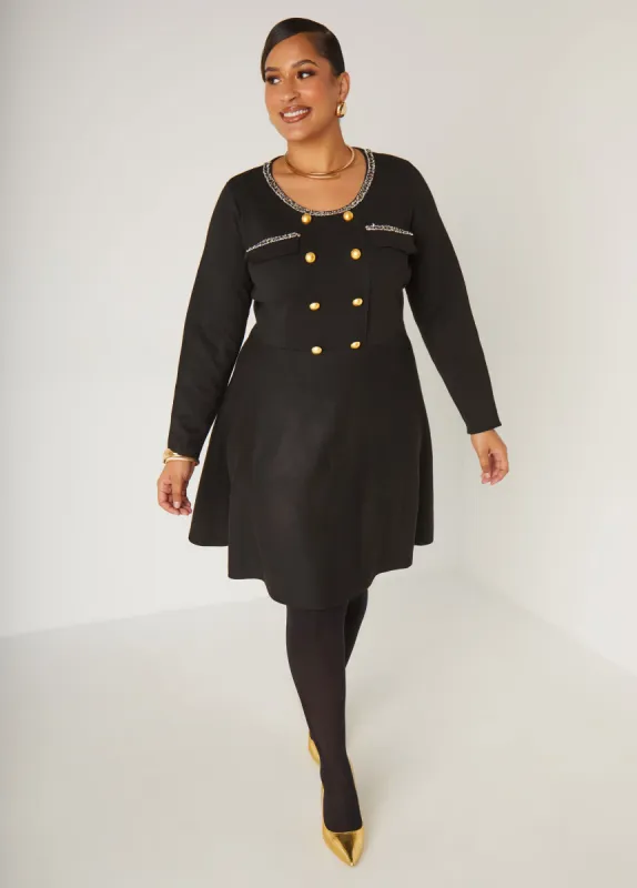 Button Embellished A Line Dress sold by Ashley Stewart