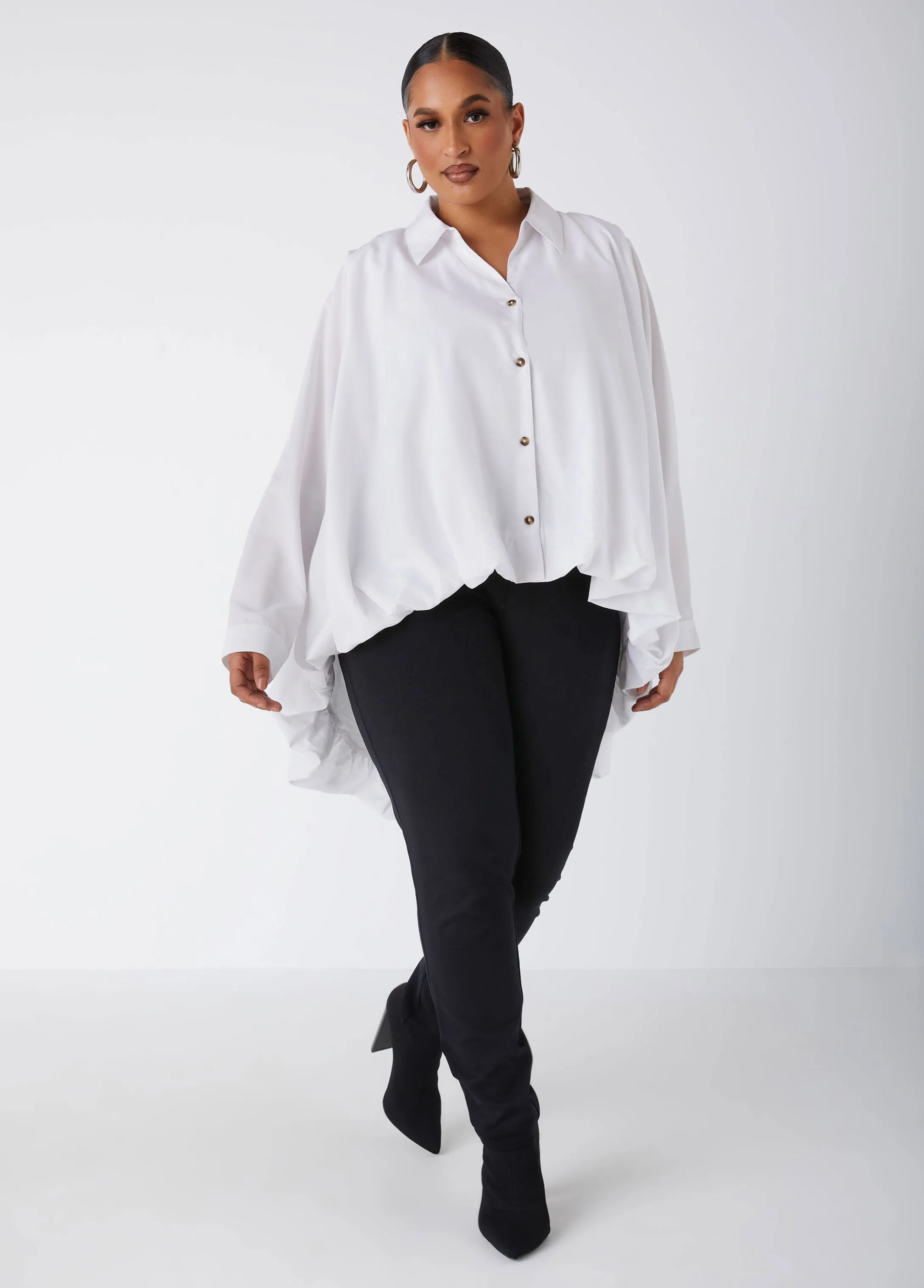 Poplin Bubble Effect Hi Low Shirt sold by Ashley Stewart product image thumbnail 4