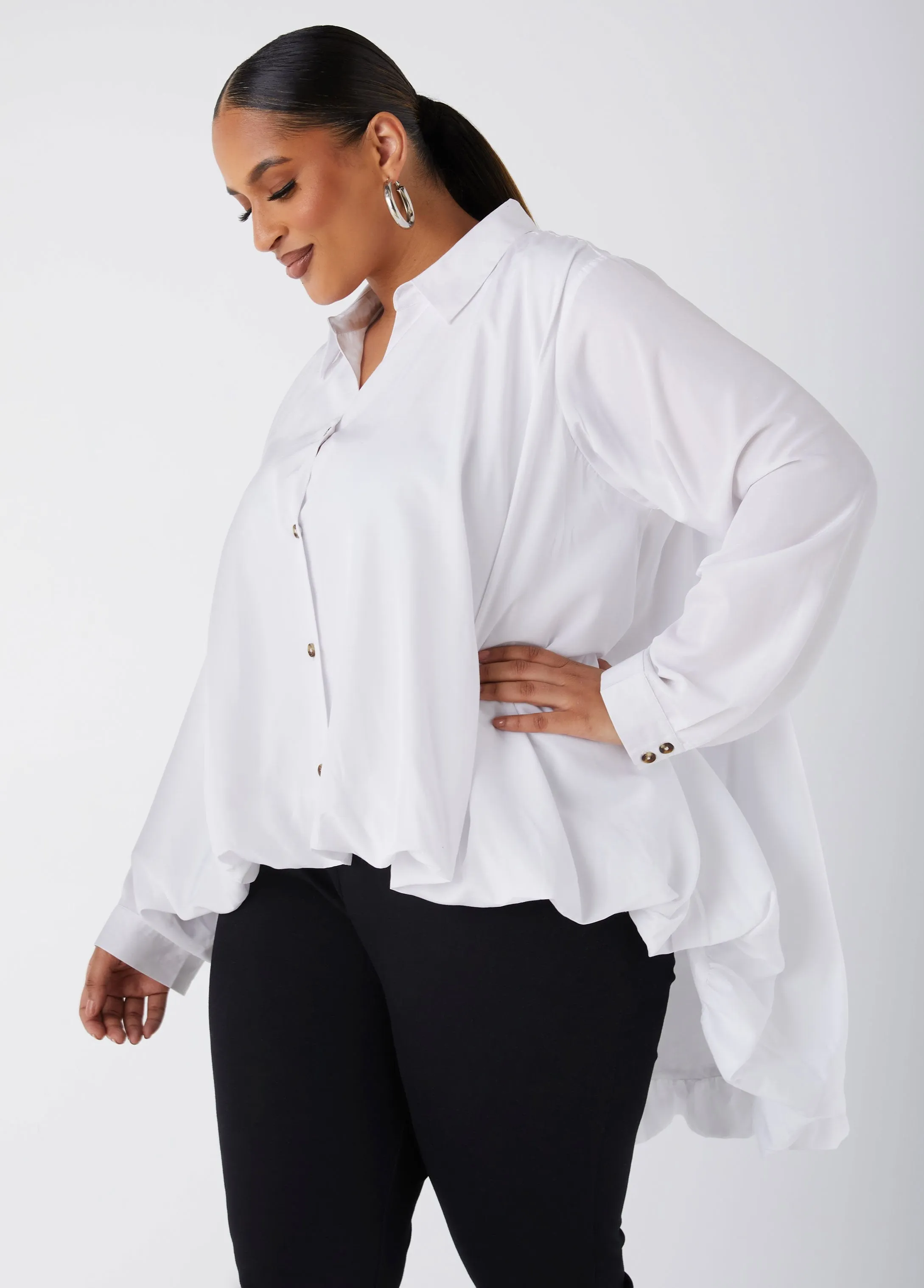 Poplin Bubble Effect Hi Low Shirt sold by Ashley Stewart product image thumbnail 3