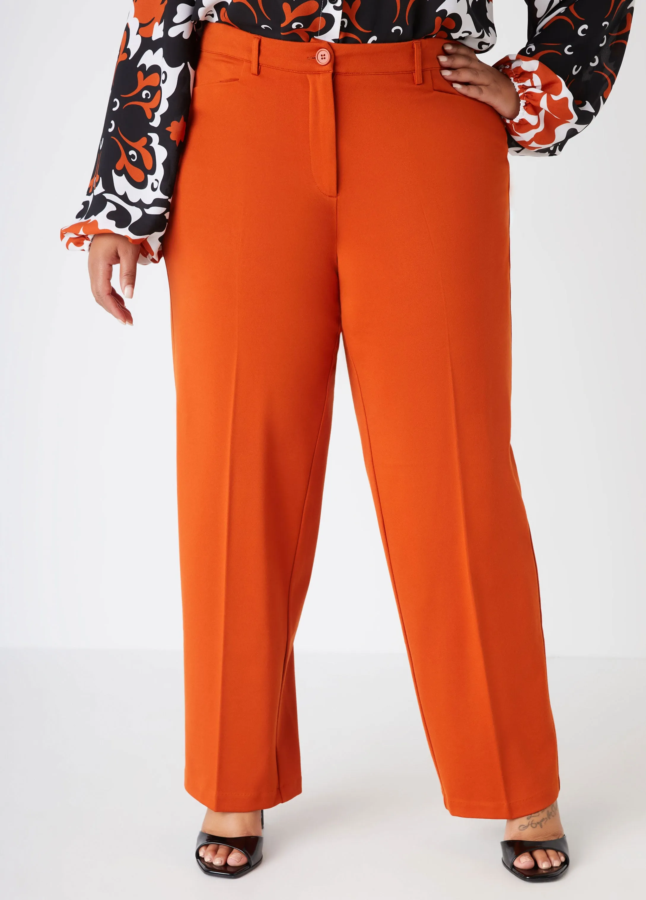 High Rise Straight Leg Trousers sold by Ashley Stewart product image thumbnail 4