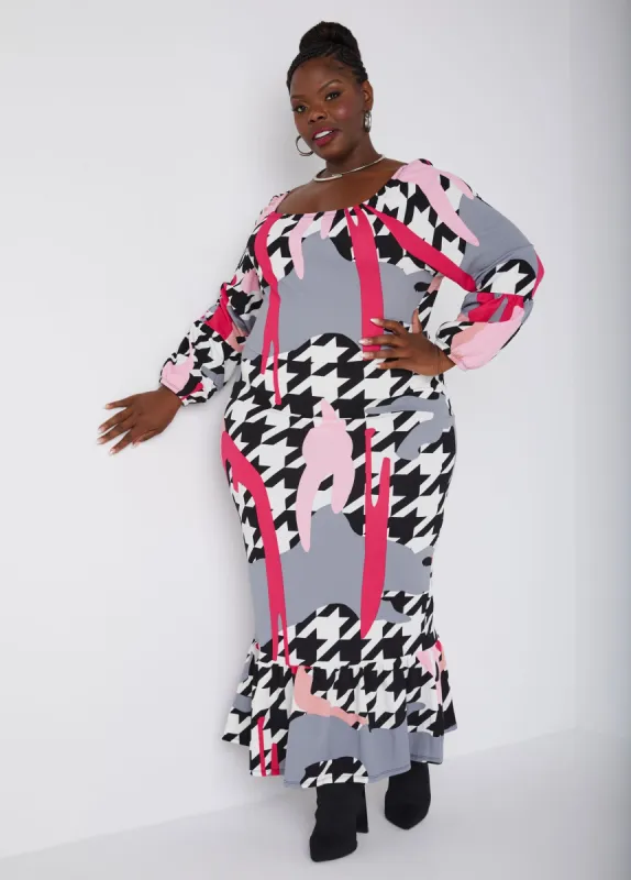 Printed Houndstooth Maxi Dress sold by Ashley Stewart