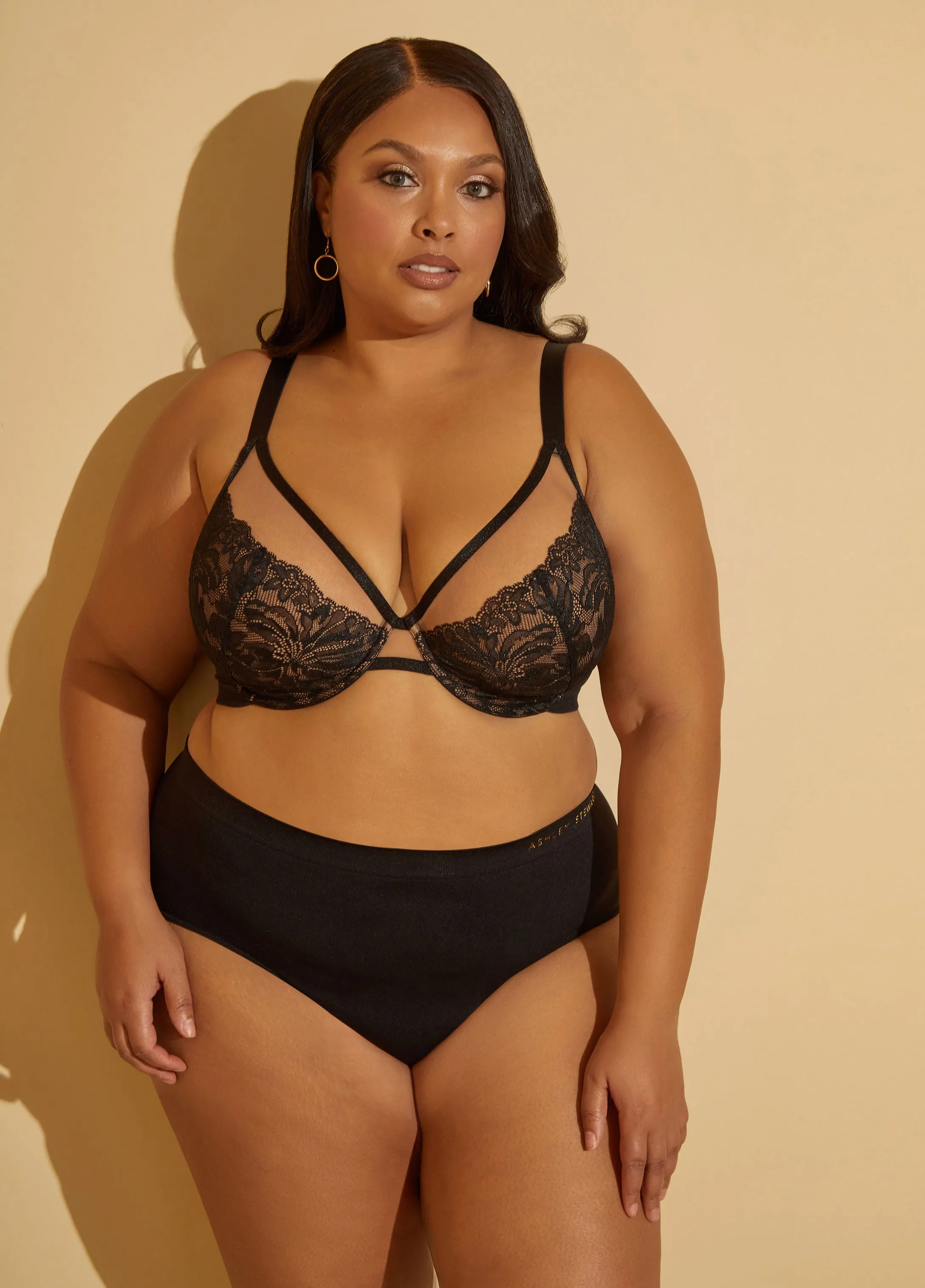 Lace And Mesh Underwire Bra sold by Ashley Stewart