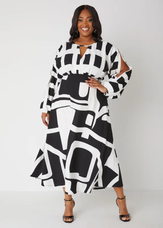 Split Sleeved Geo Print Maxi Dress sold by Ashley Stewart