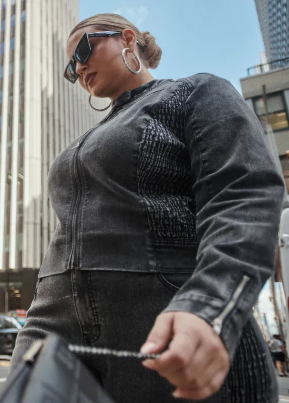 Shirred Denim Moto Jacket sold by Ashley Stewart