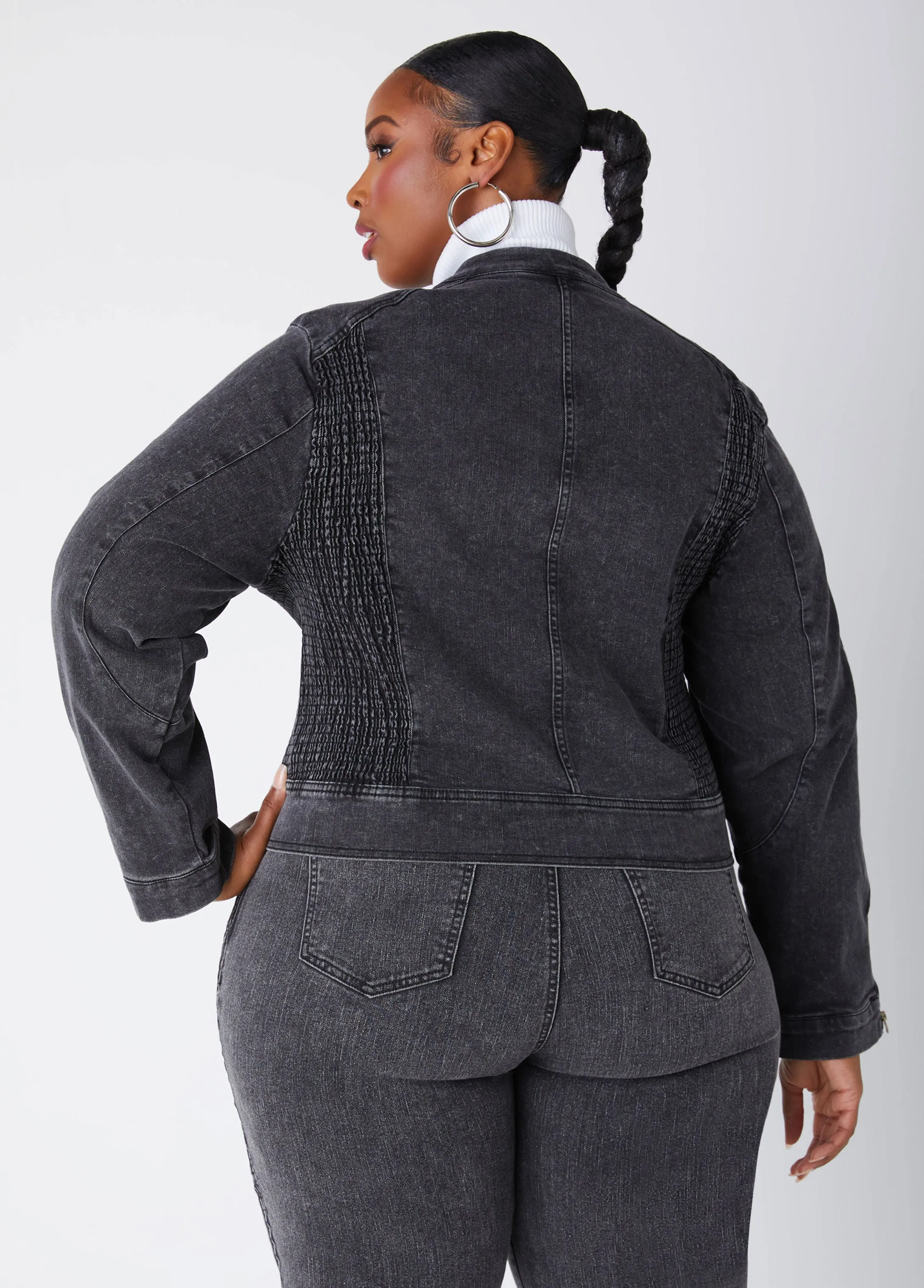 Shirred Denim Moto Jacket sold by Ashley Stewart product image thumbnail 2