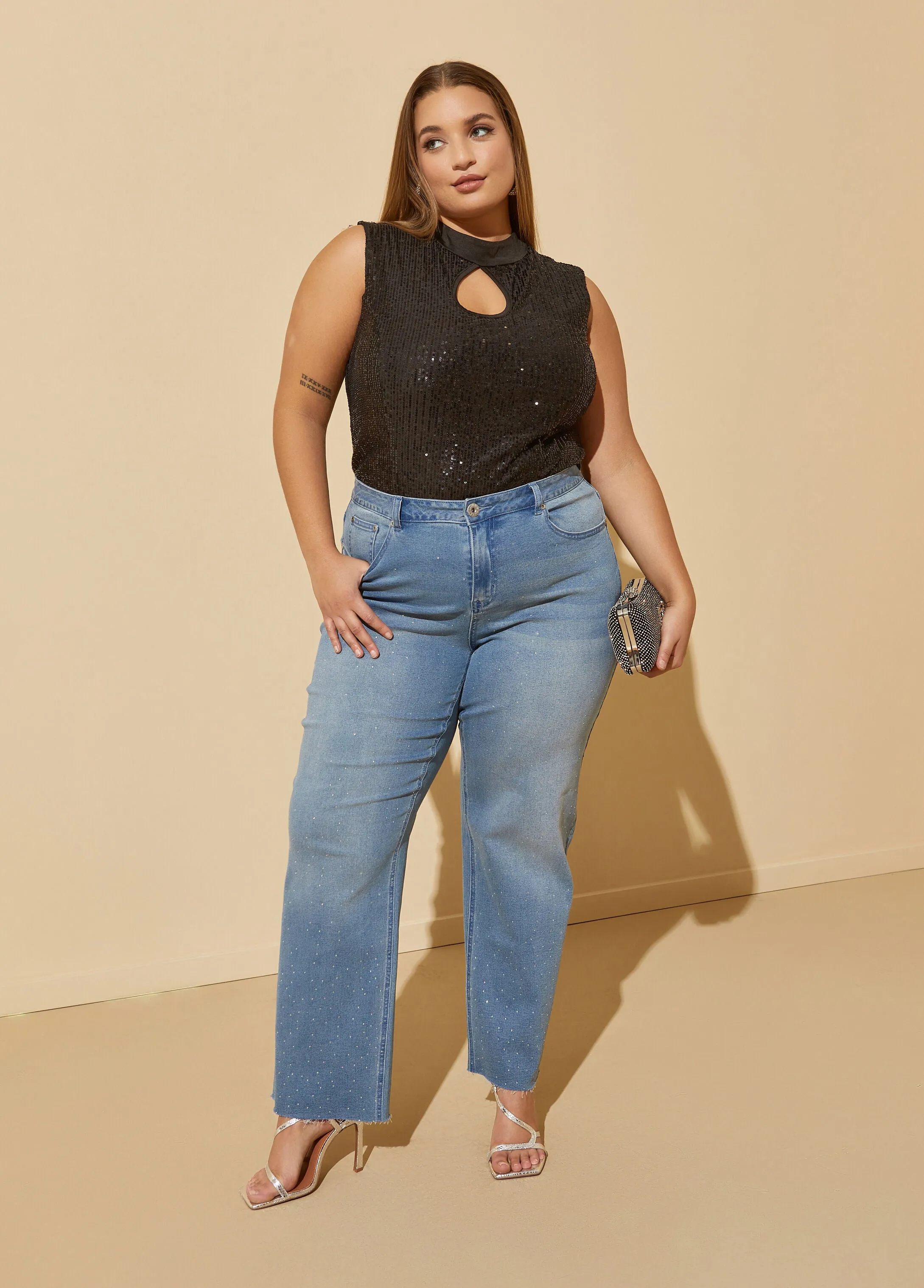 Keyhole Sequined Bodysuit sold by Ashley Stewart product image thumbnail 5