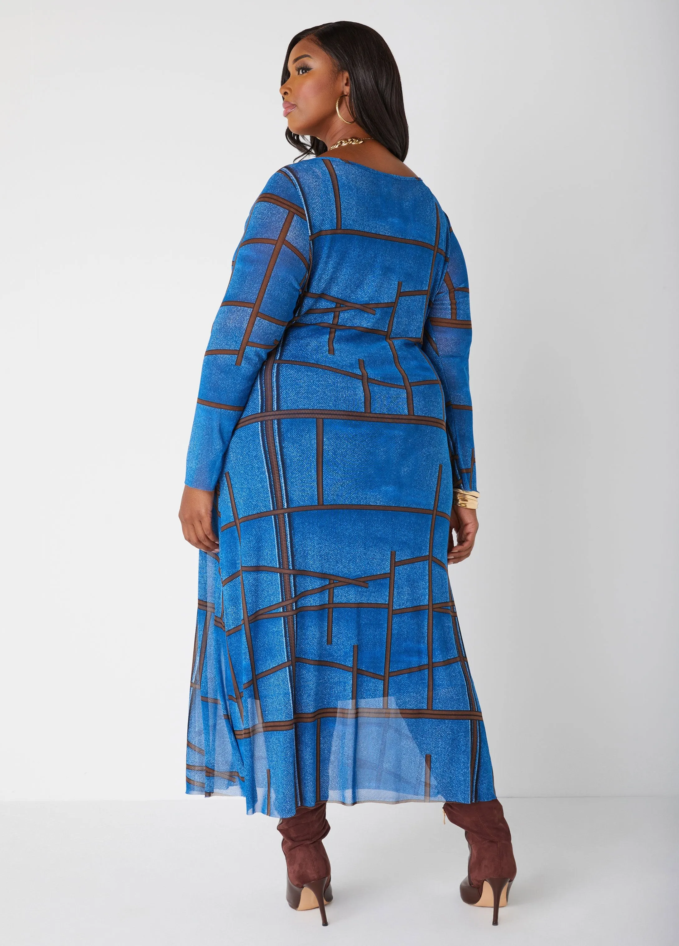 Denim Print Mesh Maxi Dress sold by Ashley Stewart product image thumbnail 2