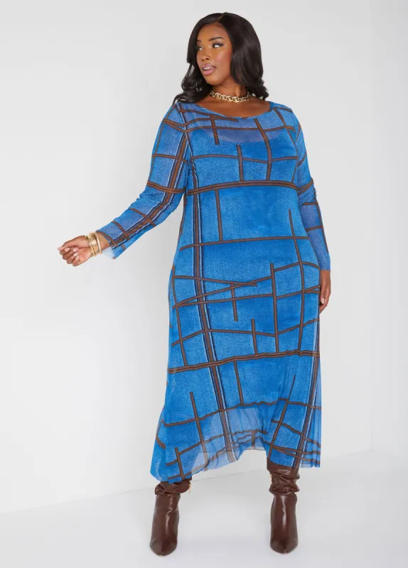 Denim Print Mesh Maxi Dress sold by Ashley Stewart