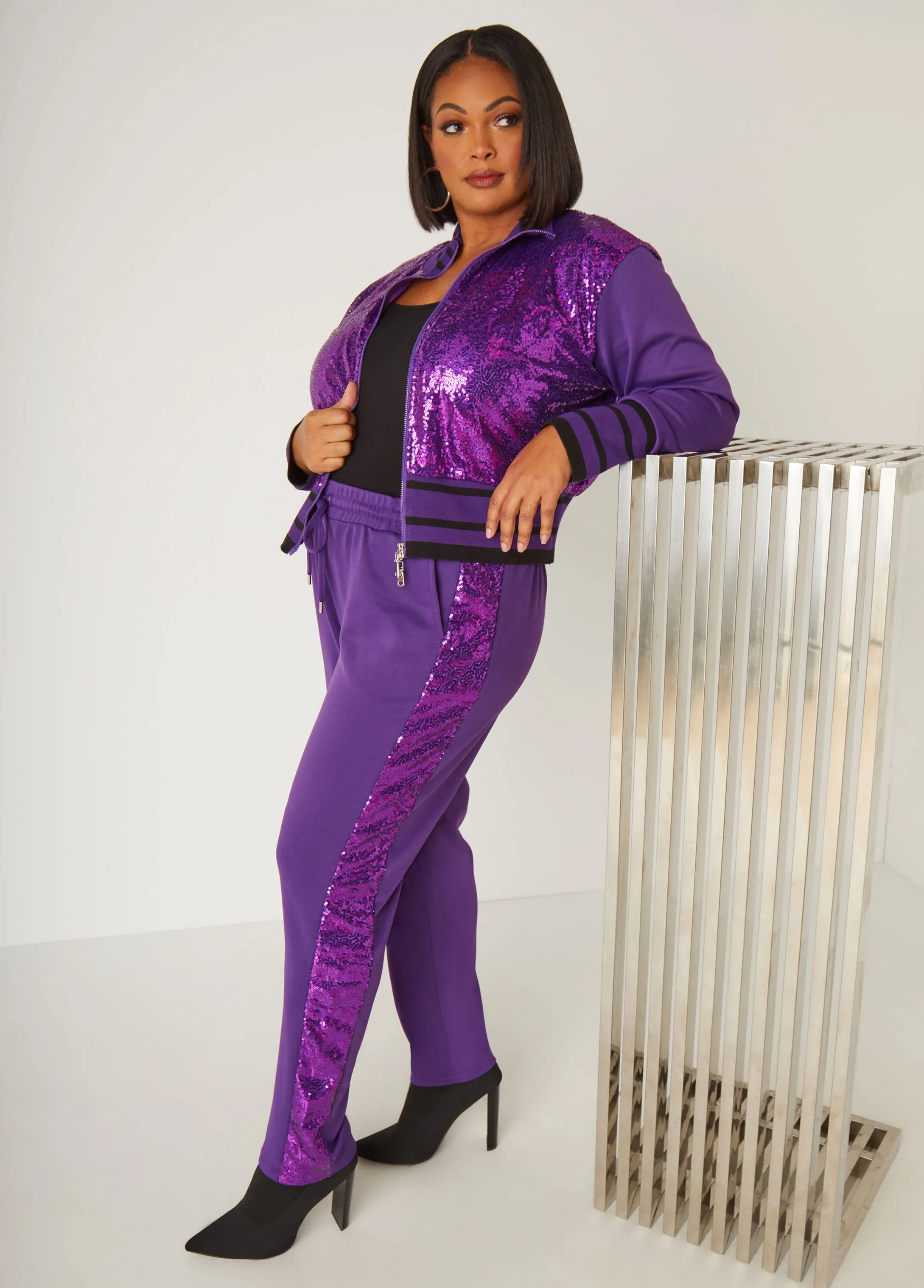 Sequin Trimmed Joggers sold by Ashley Stewart product image thumbnail 5