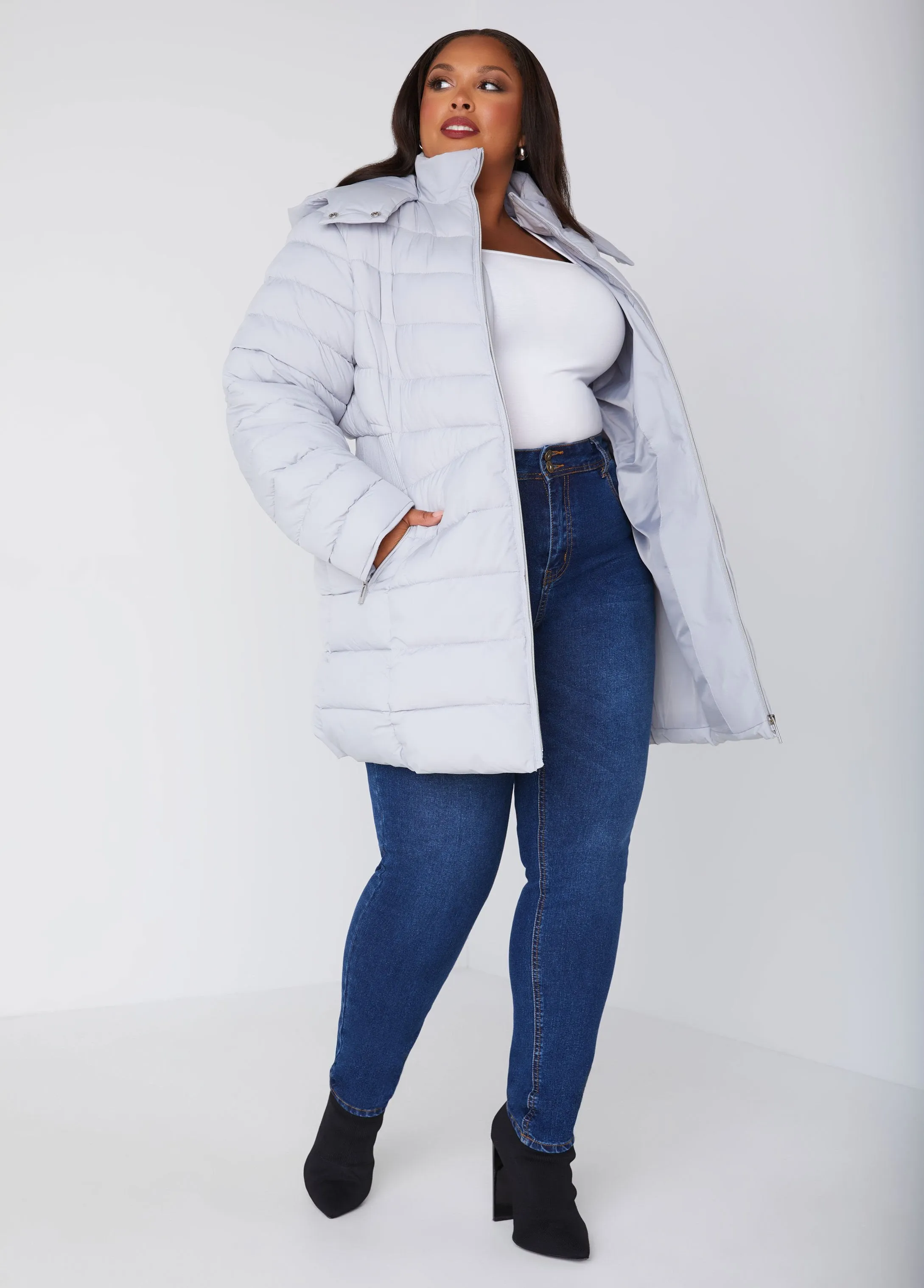 Hooded Ribbed Puffer Coat sold by Ashley Stewart product image thumbnail 3