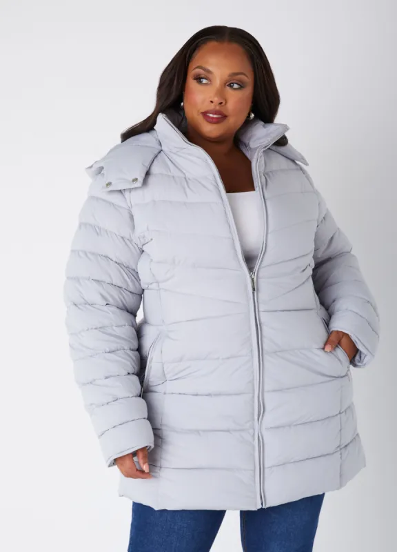Hooded Ribbed Puffer Coat sold by Ashley Stewart
