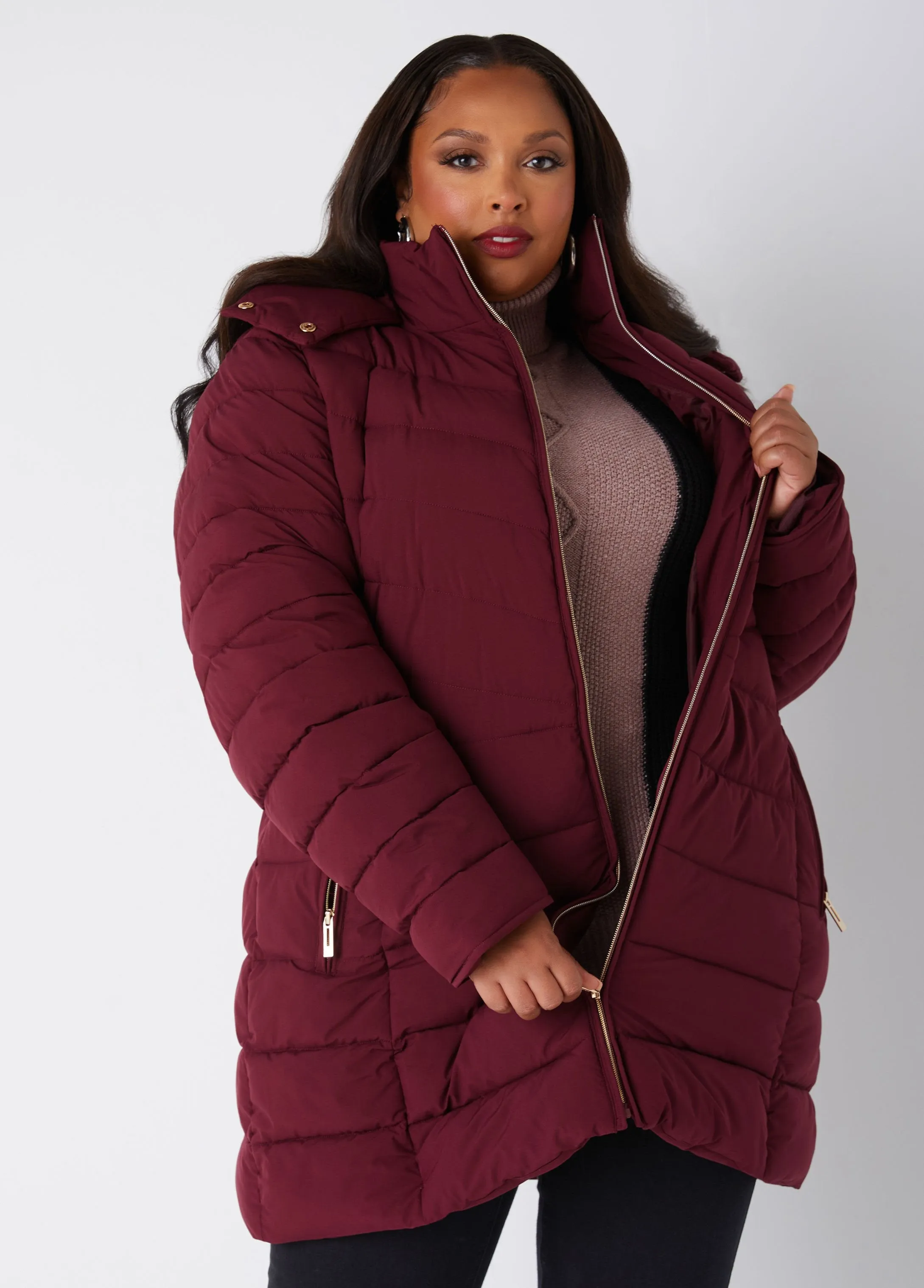 Hooded Ribbed Puffer Coat sold by Ashley Stewart product image thumbnail 5