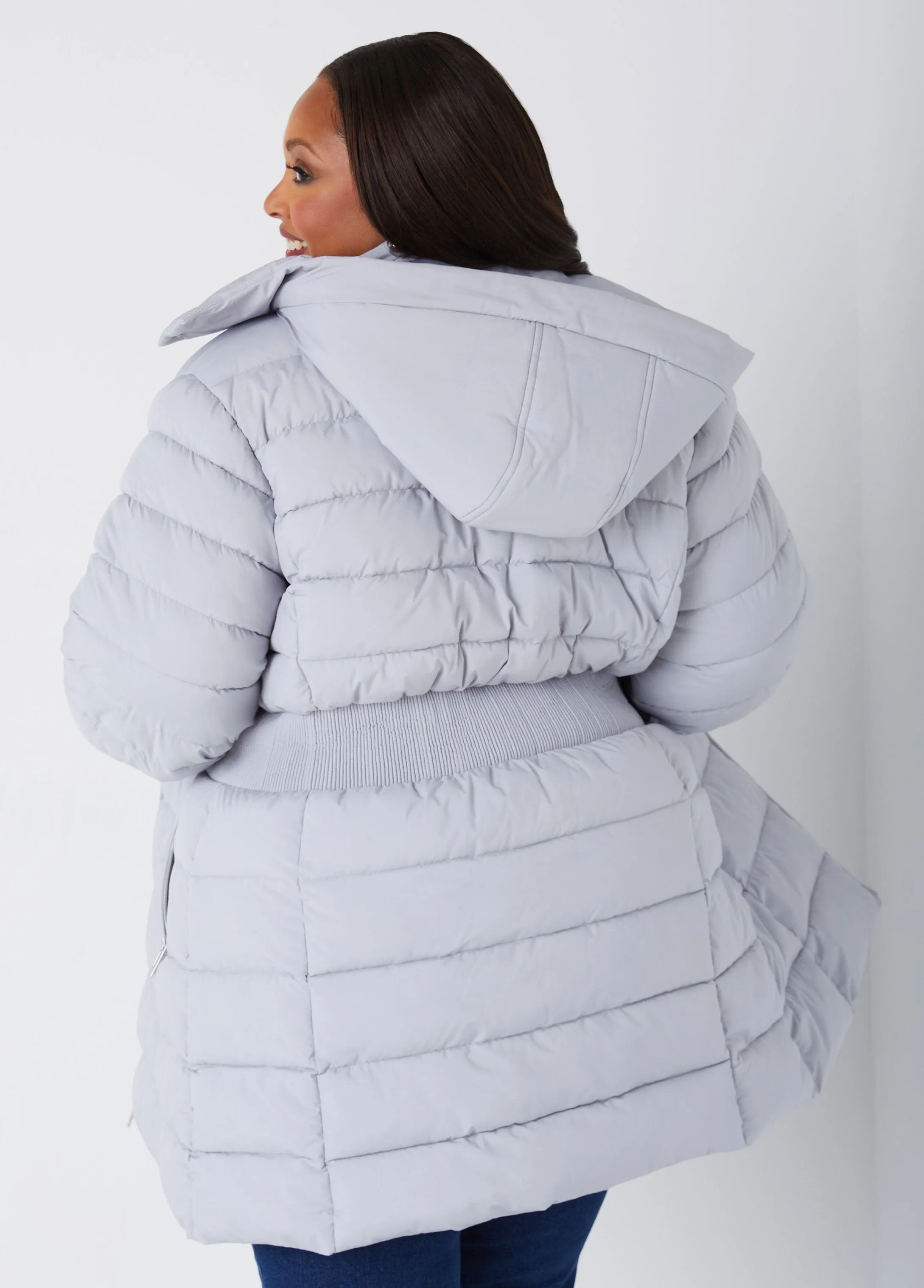 Hooded Ribbed Puffer Coat sold by Ashley Stewart product image thumbnail 2