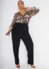 Leopard Paneled Faux Wrap Jumpsuit sold by Ashley Stewart