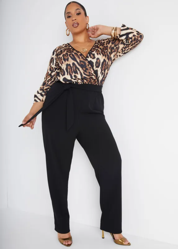 Leopard Paneled Faux Wrap Jumpsuit sold by Ashley Stewart