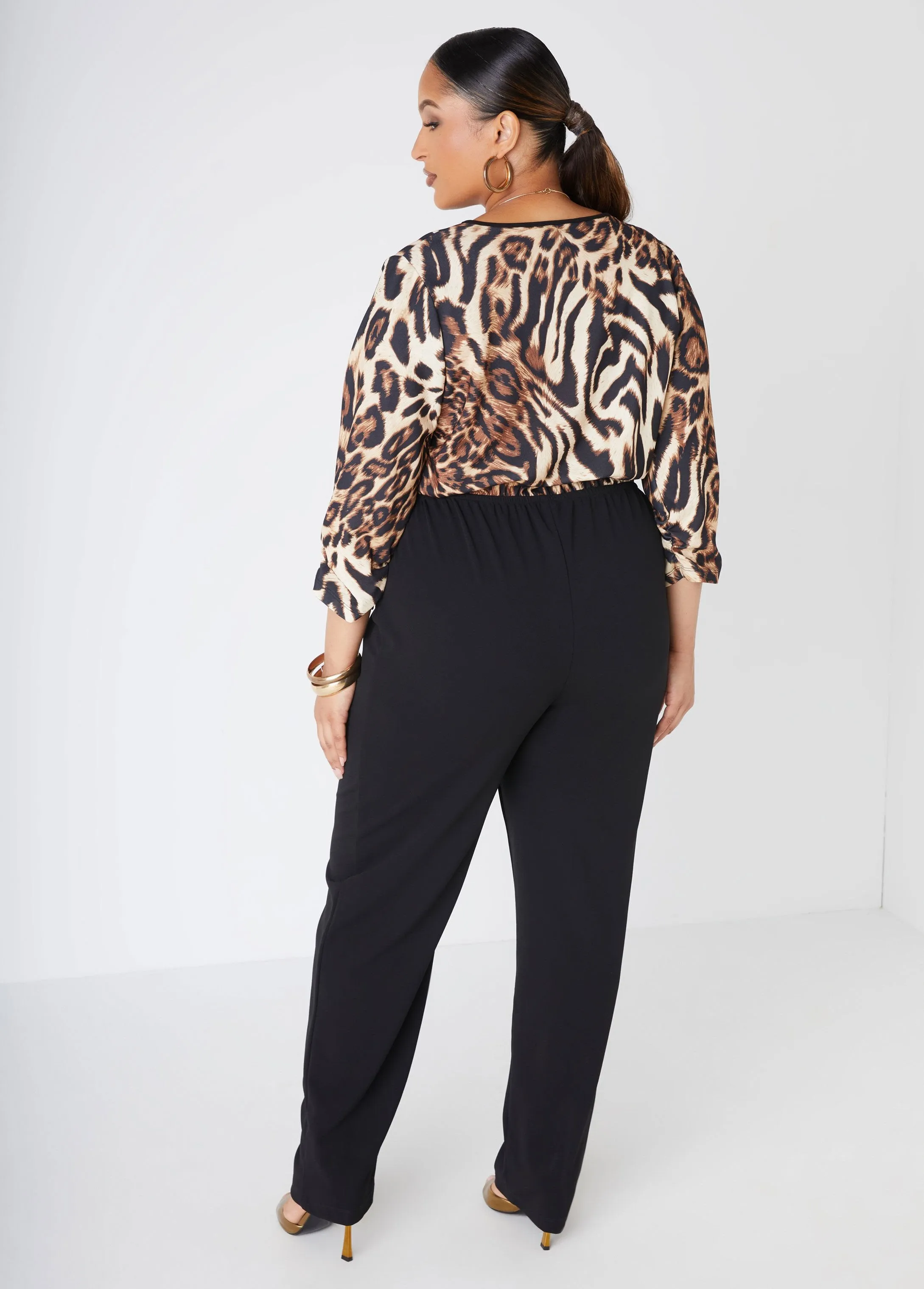 Leopard Paneled Faux Wrap Jumpsuit sold by Ashley Stewart product image thumbnail 2