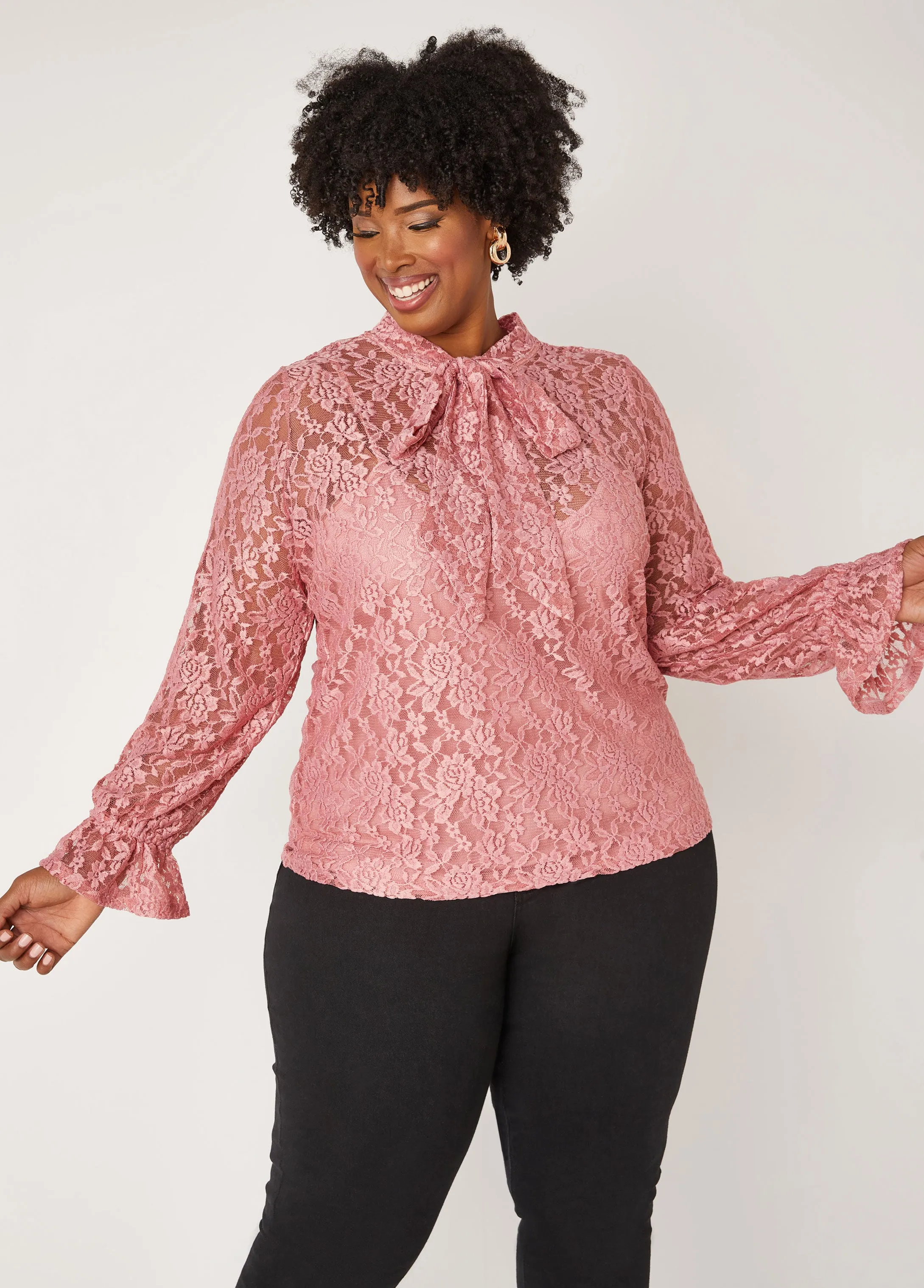 Tie Neck Lace Blouse sold by Ashley Stewart