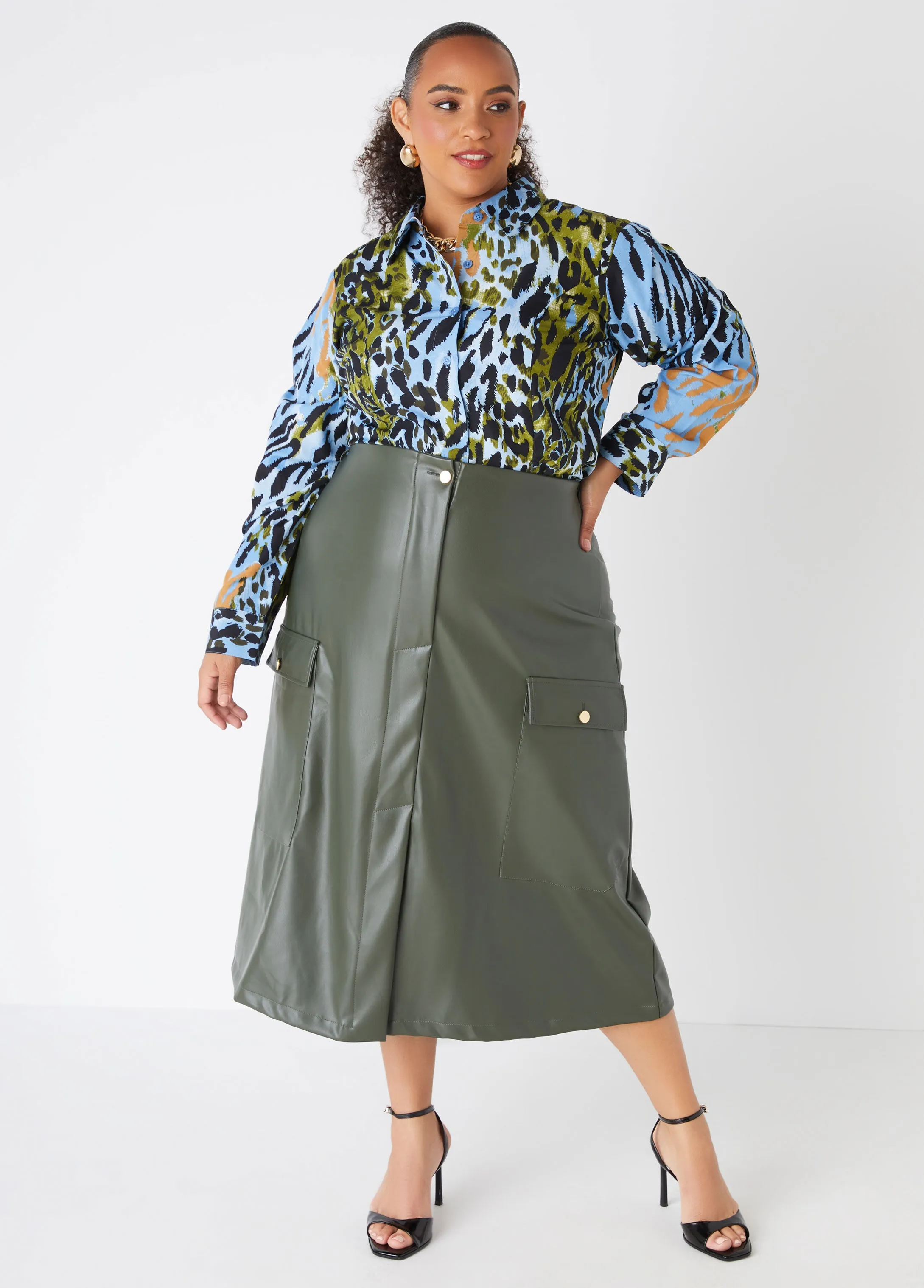 Faux Leather Midaxi Cargo Skirt sold by Ashley Stewart product image thumbnail 3