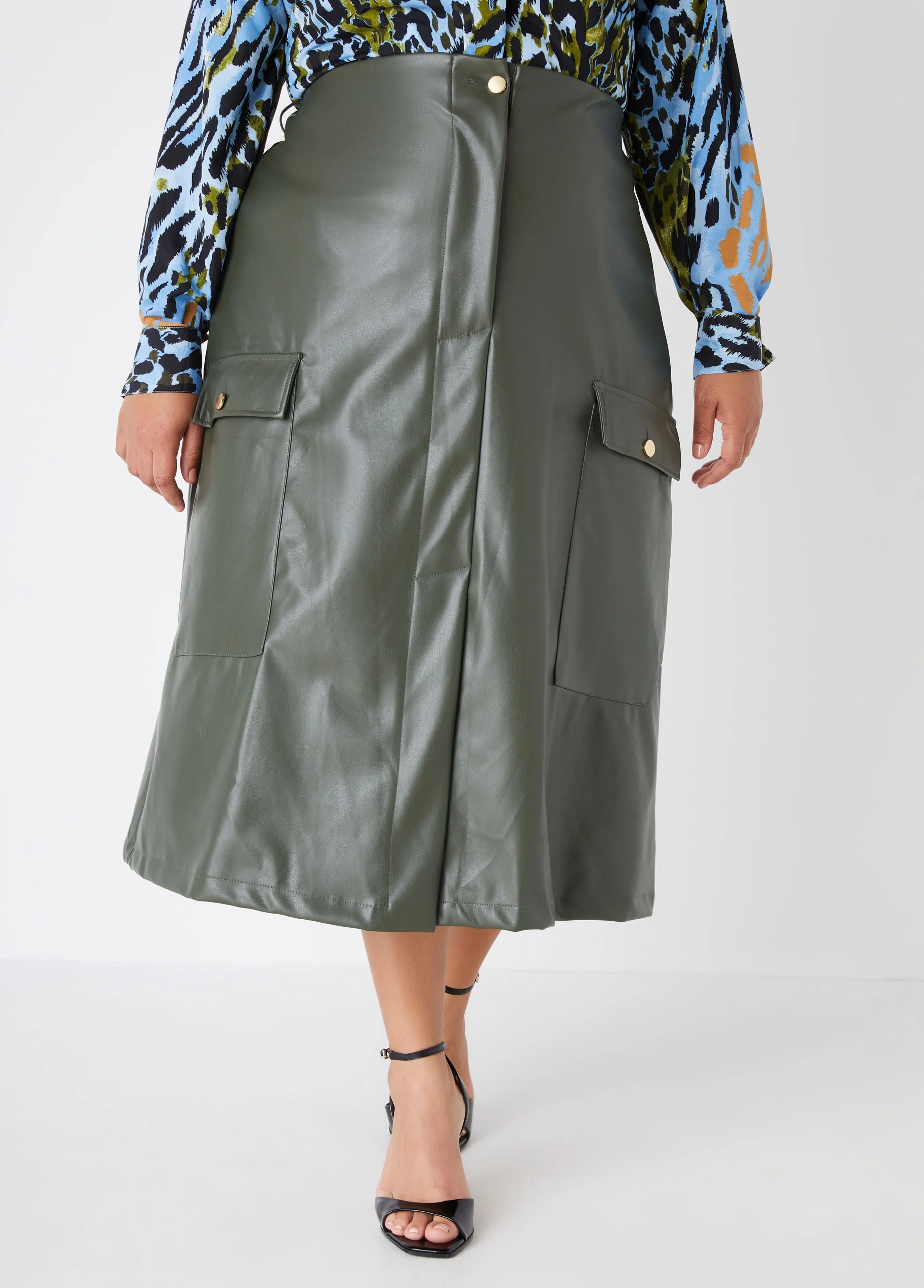 Faux Leather Midaxi Cargo Skirt sold by Ashley Stewart