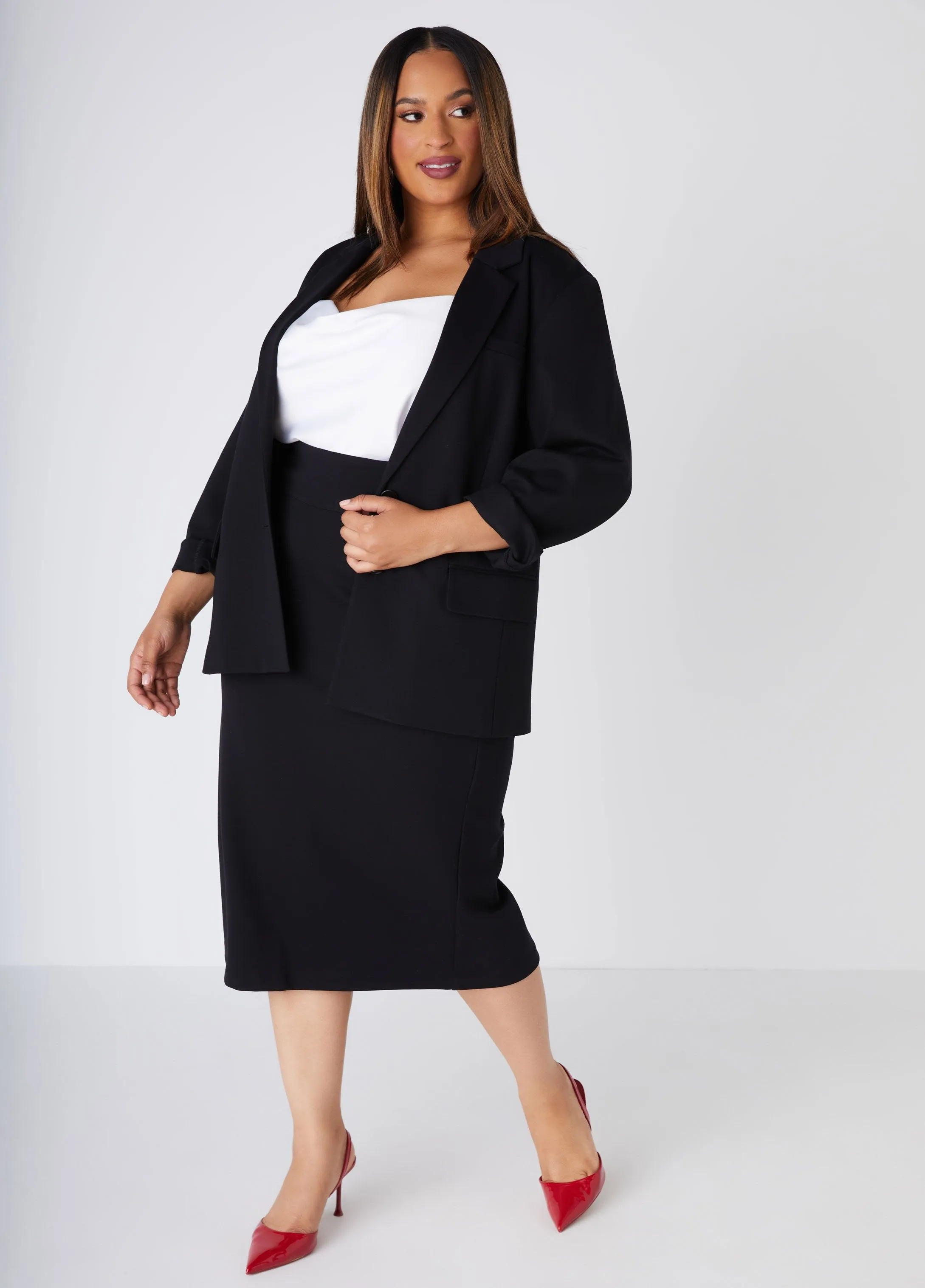 Ponte Button Front Blazer sold by Ashley Stewart product image thumbnail 3