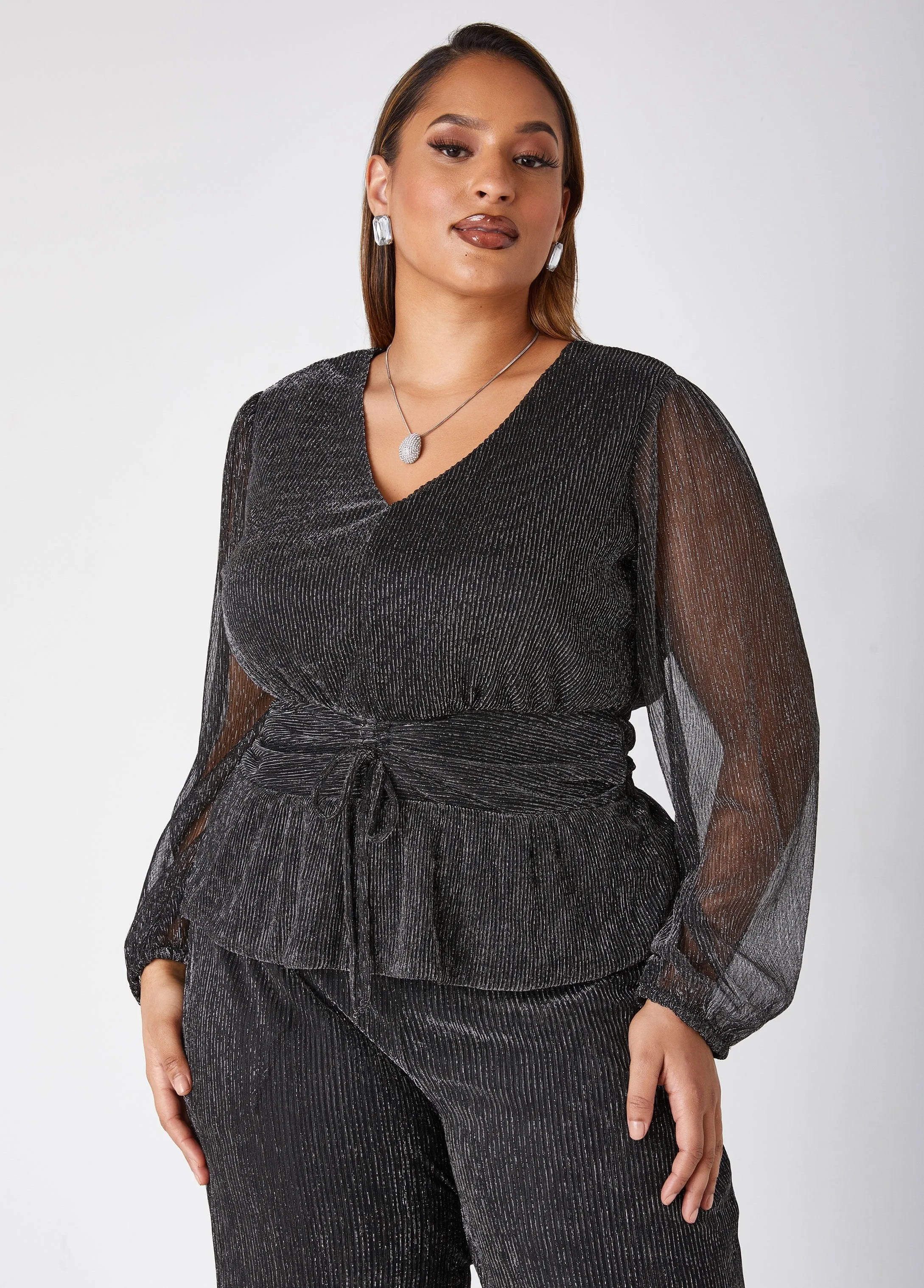 Lurex™ Mesh Drawstring Top sold by Ashley Stewart