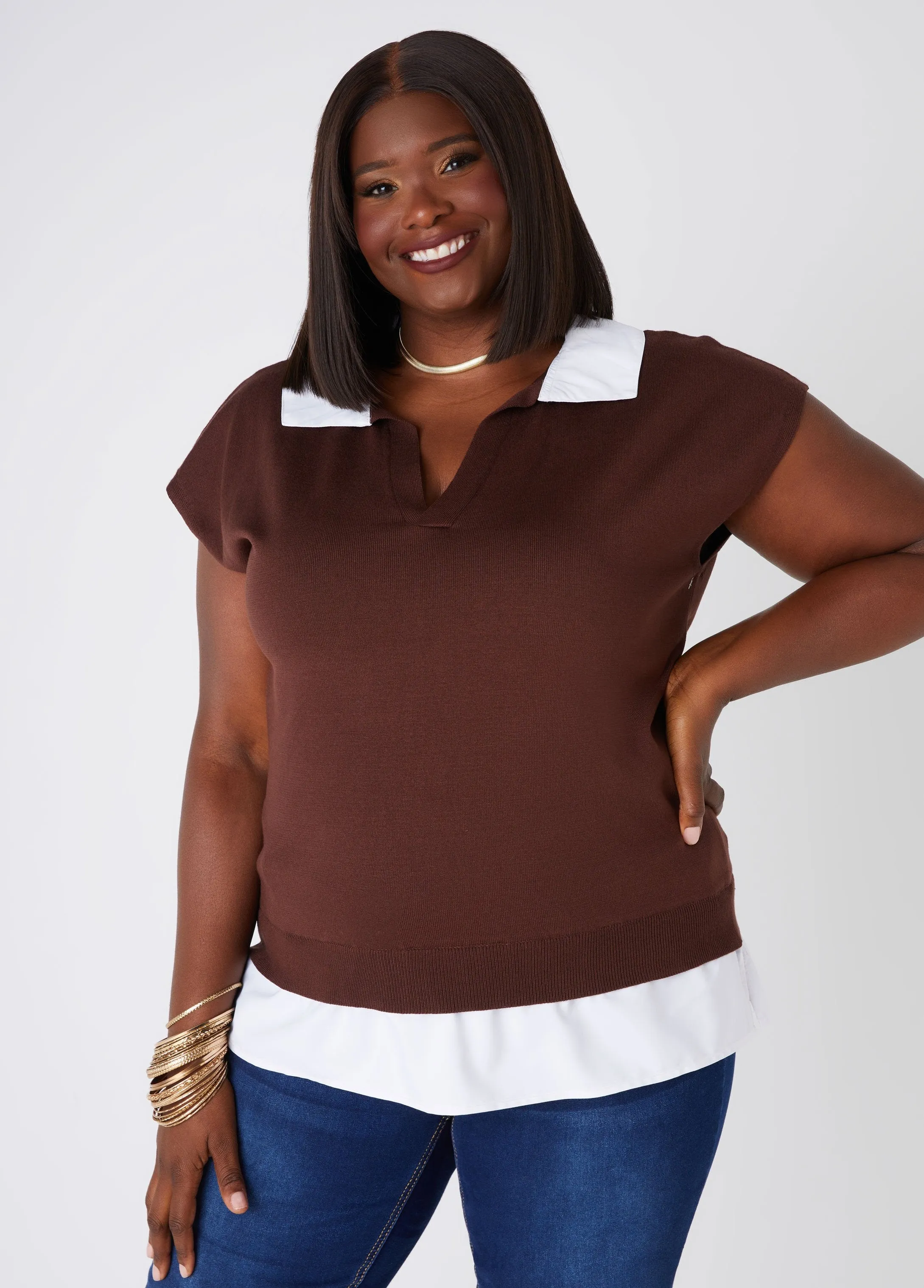 Poplin Paneled Sweater sold by Ashley Stewart product image thumbnail 4