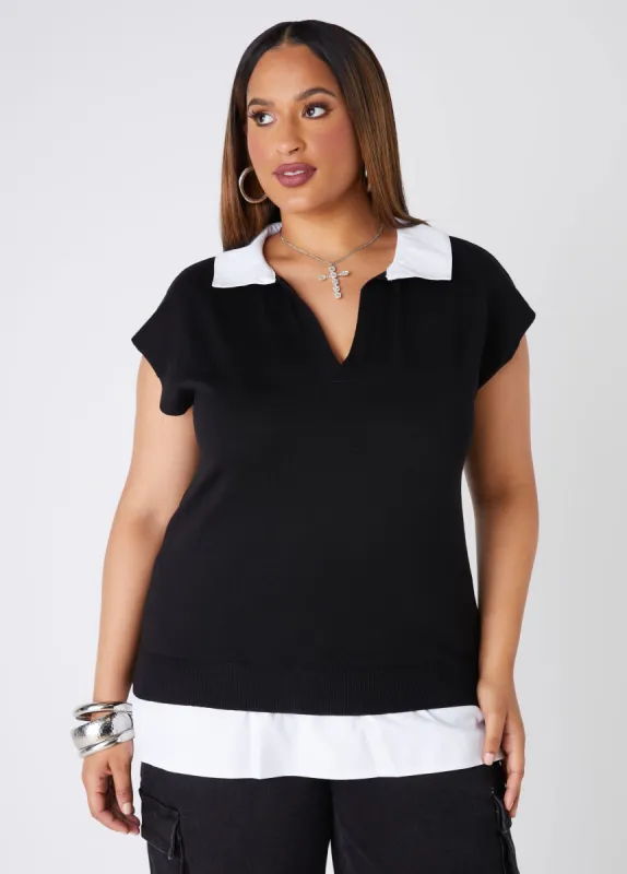 Poplin Paneled Sweater sold by Ashley Stewart