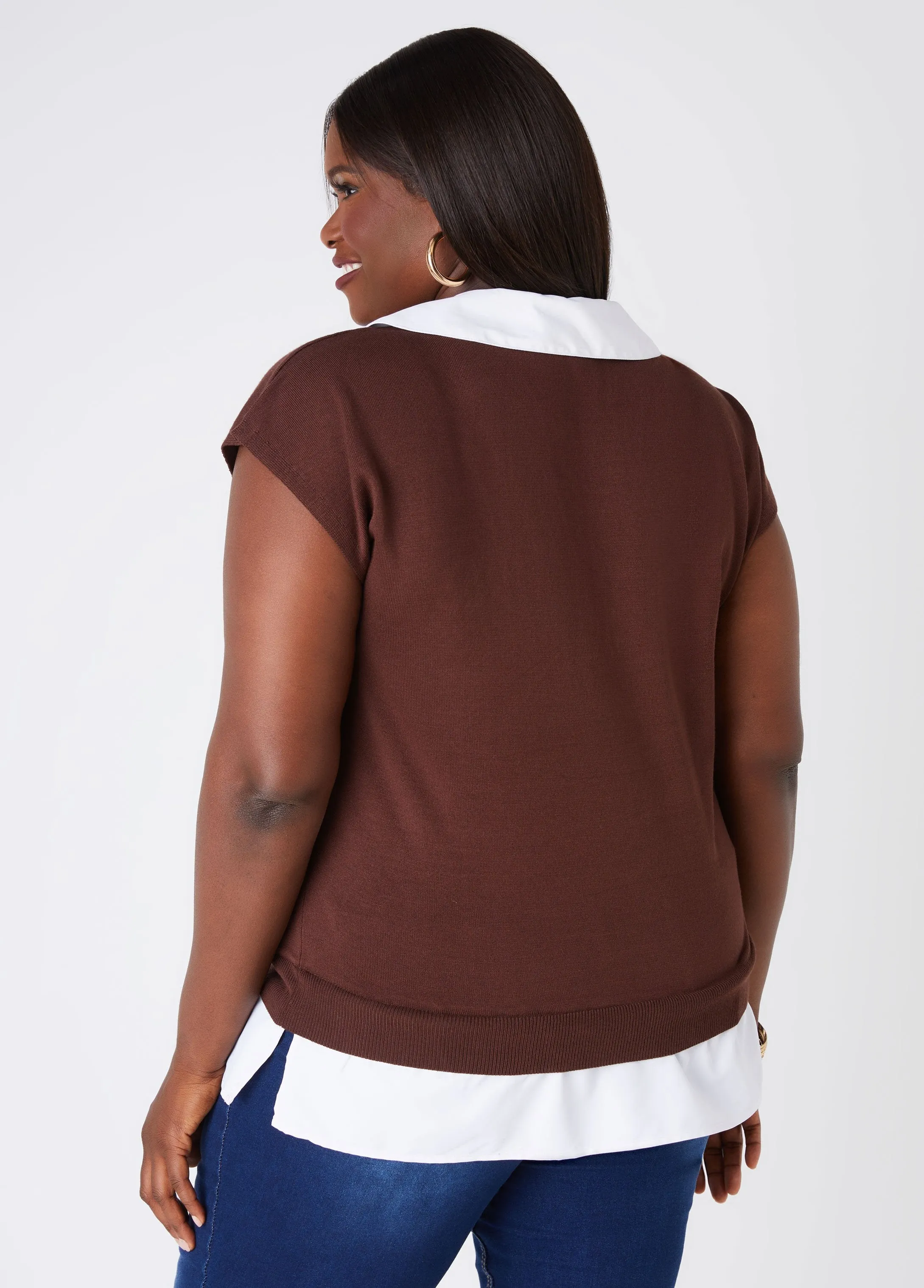 Poplin Paneled Sweater sold by Ashley Stewart product image thumbnail 5