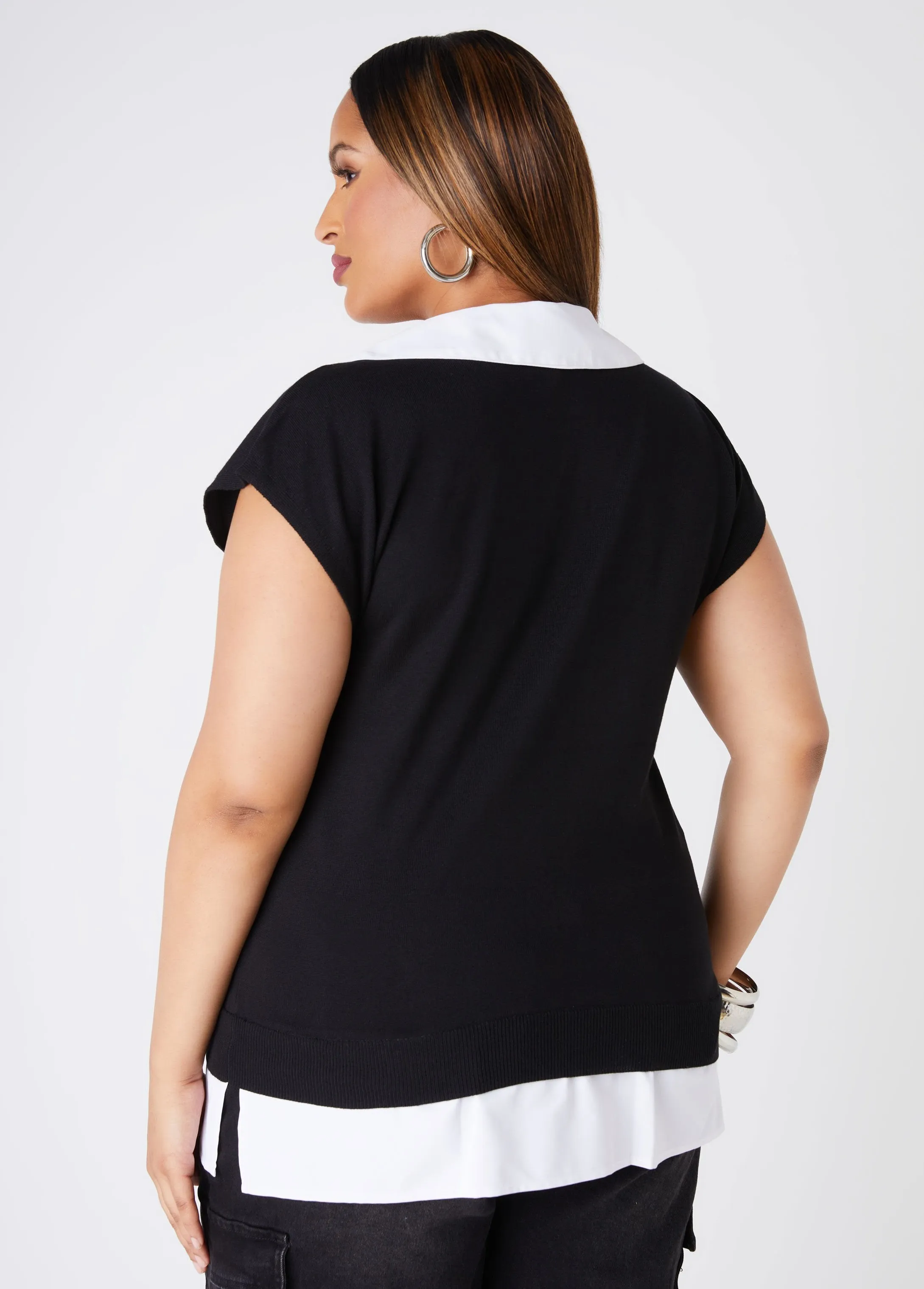 Poplin Paneled Sweater sold by Ashley Stewart product image thumbnail 2