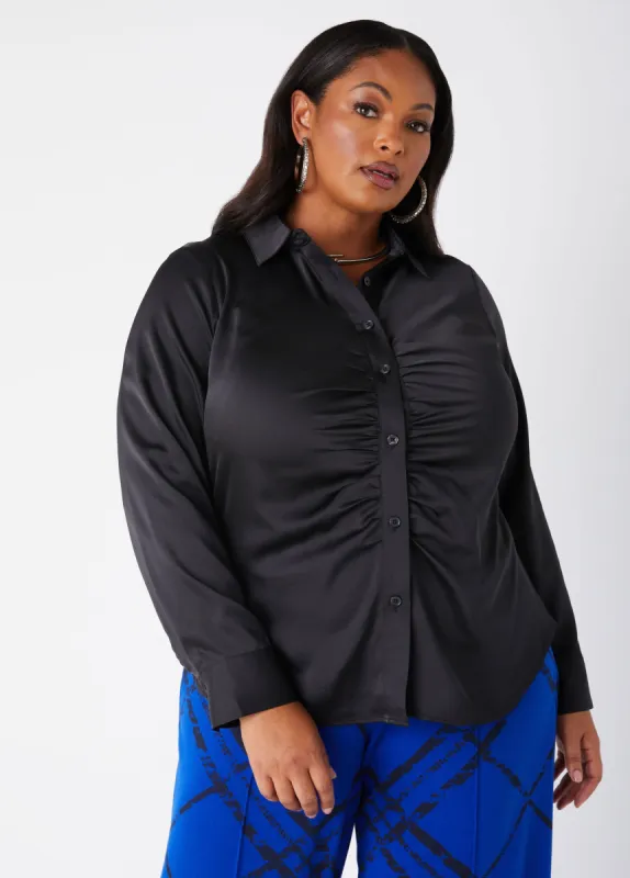 Ruched Satin Shirt sold by Ashley Stewart