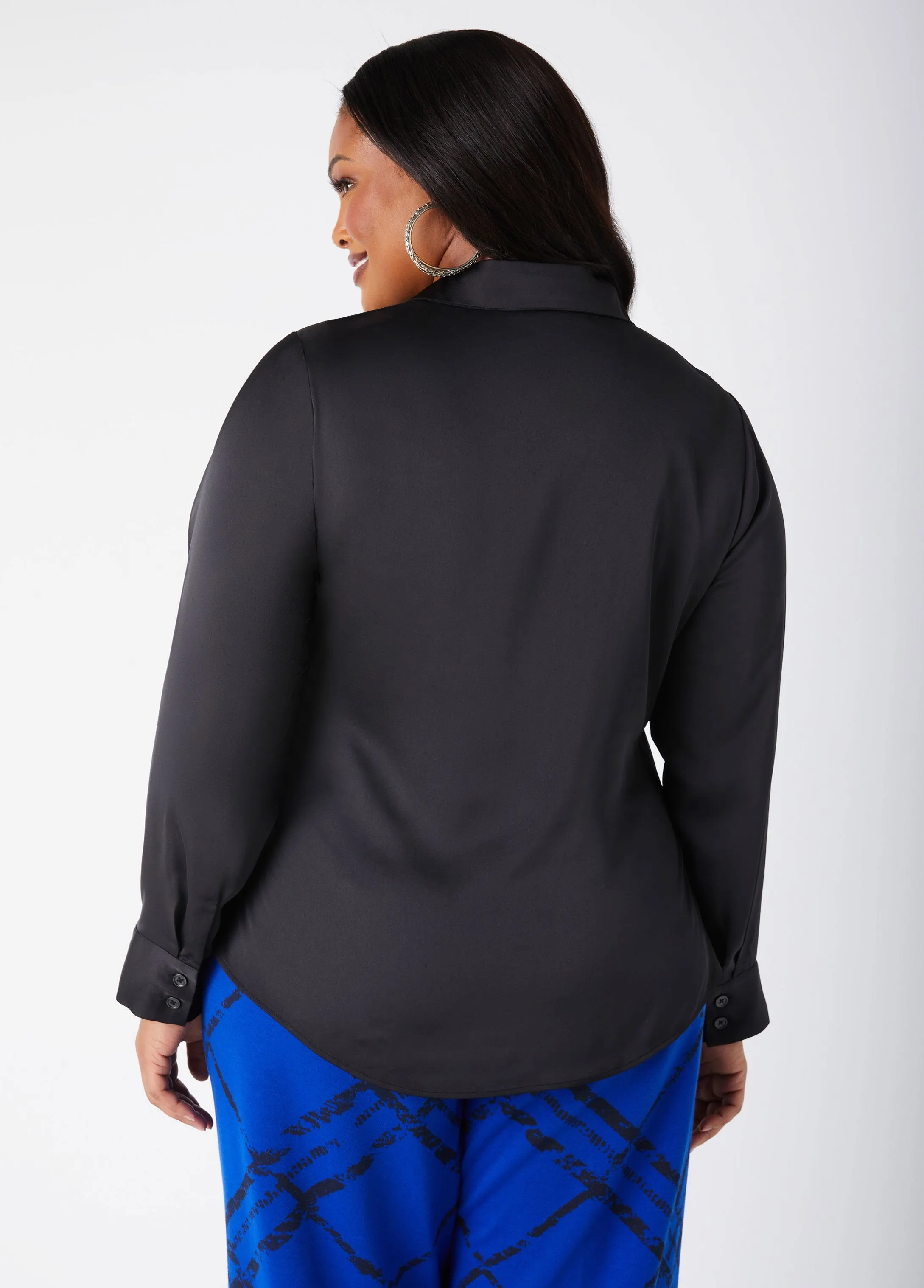 Ruched Accented Satin Shirt sold by Ashley Stewart product image thumbnail 2