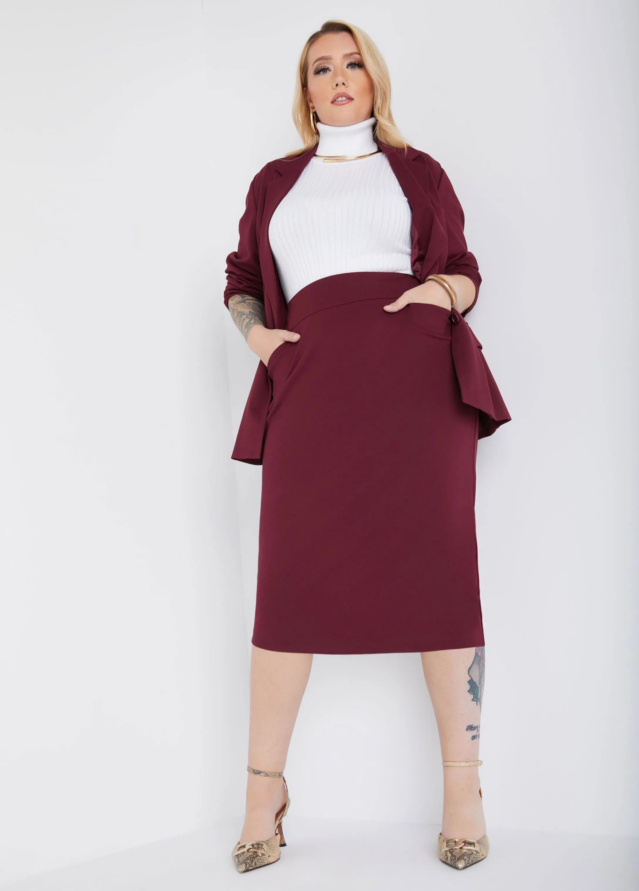 Pull On Ponte Midi Pencil Skirt sold by Ashley Stewart