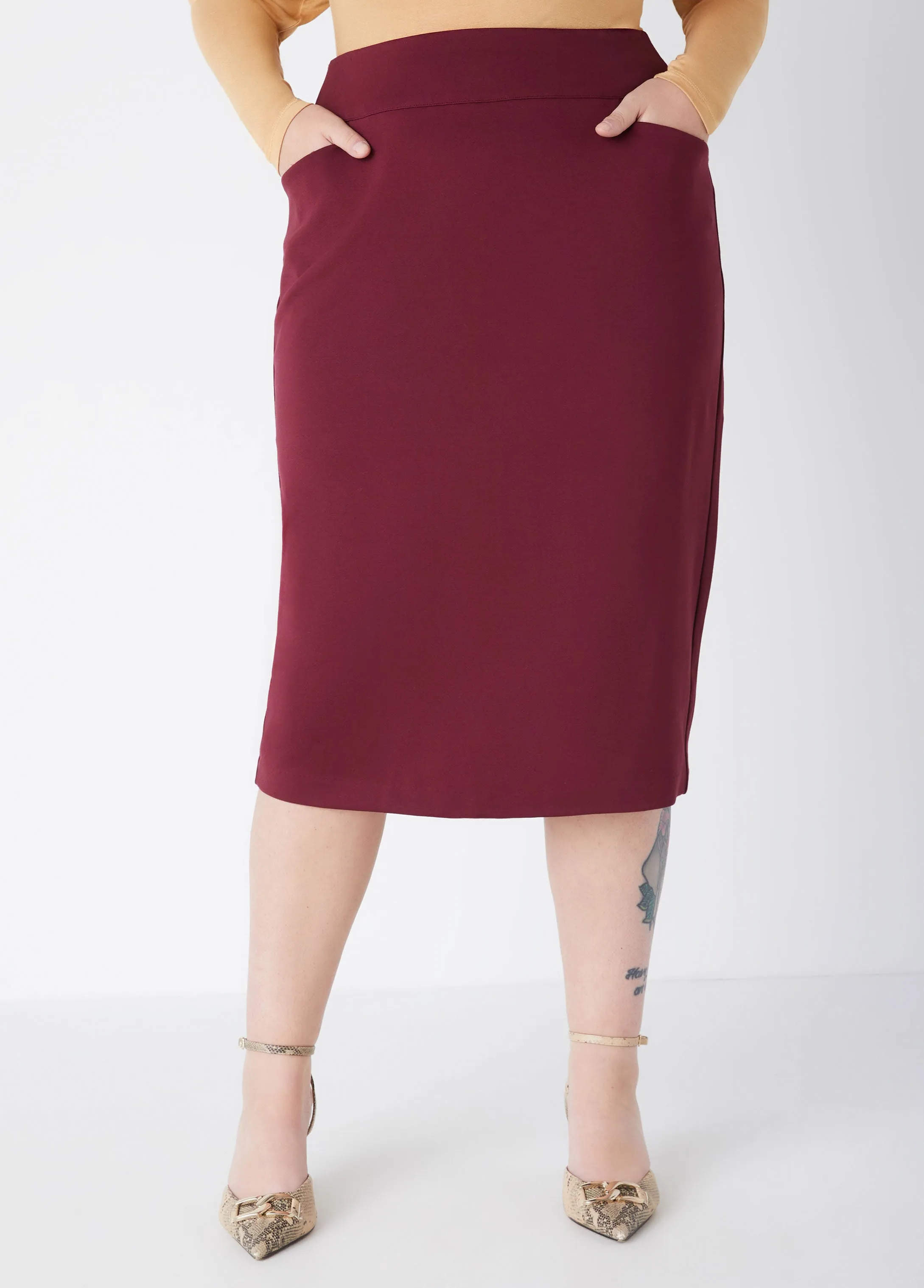 Pull On Ponte Midi Pencil Skirt sold by Ashley Stewart product image thumbnail 2