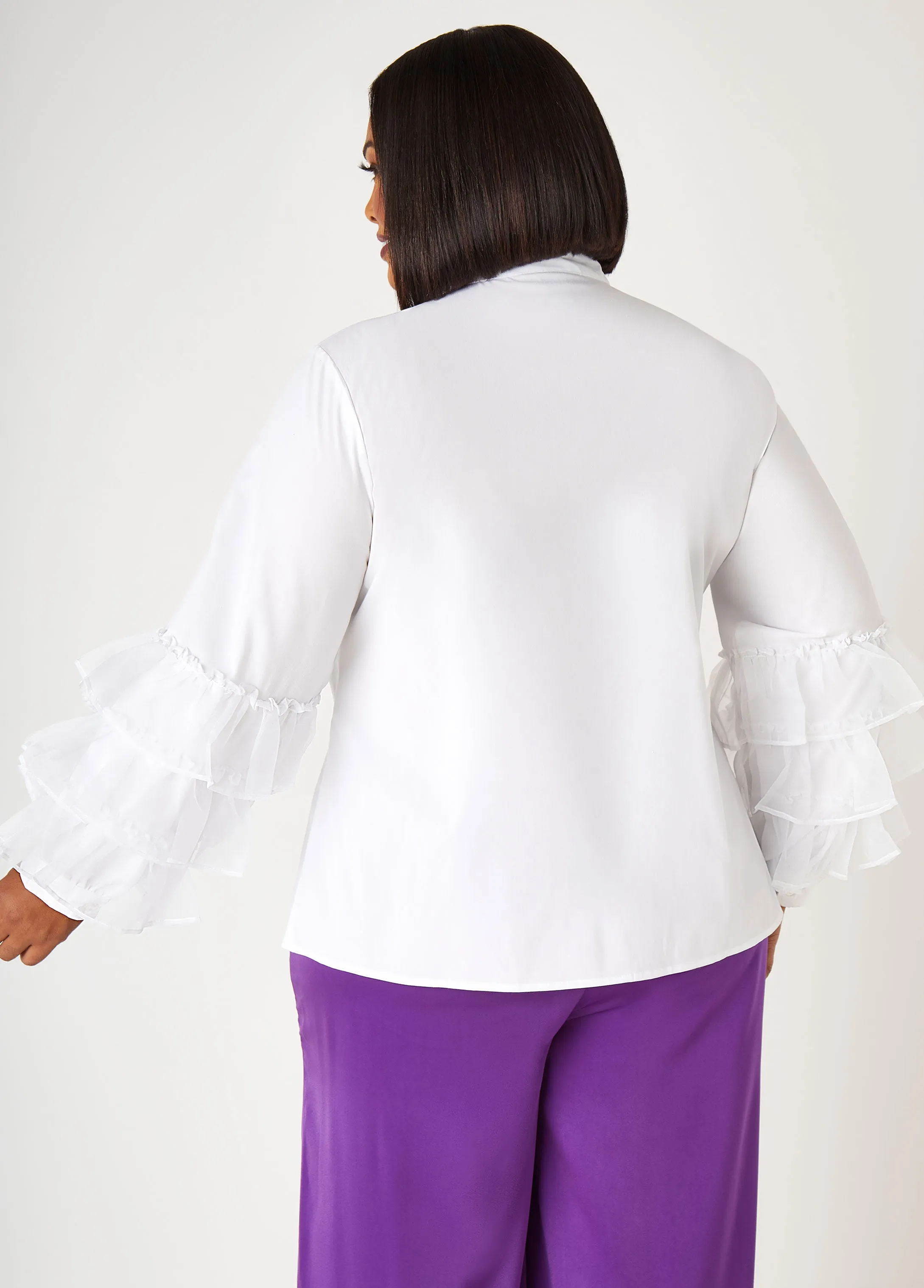 Ruffled Embellished Poplin Shirt sold by Ashley Stewart product image thumbnail 2