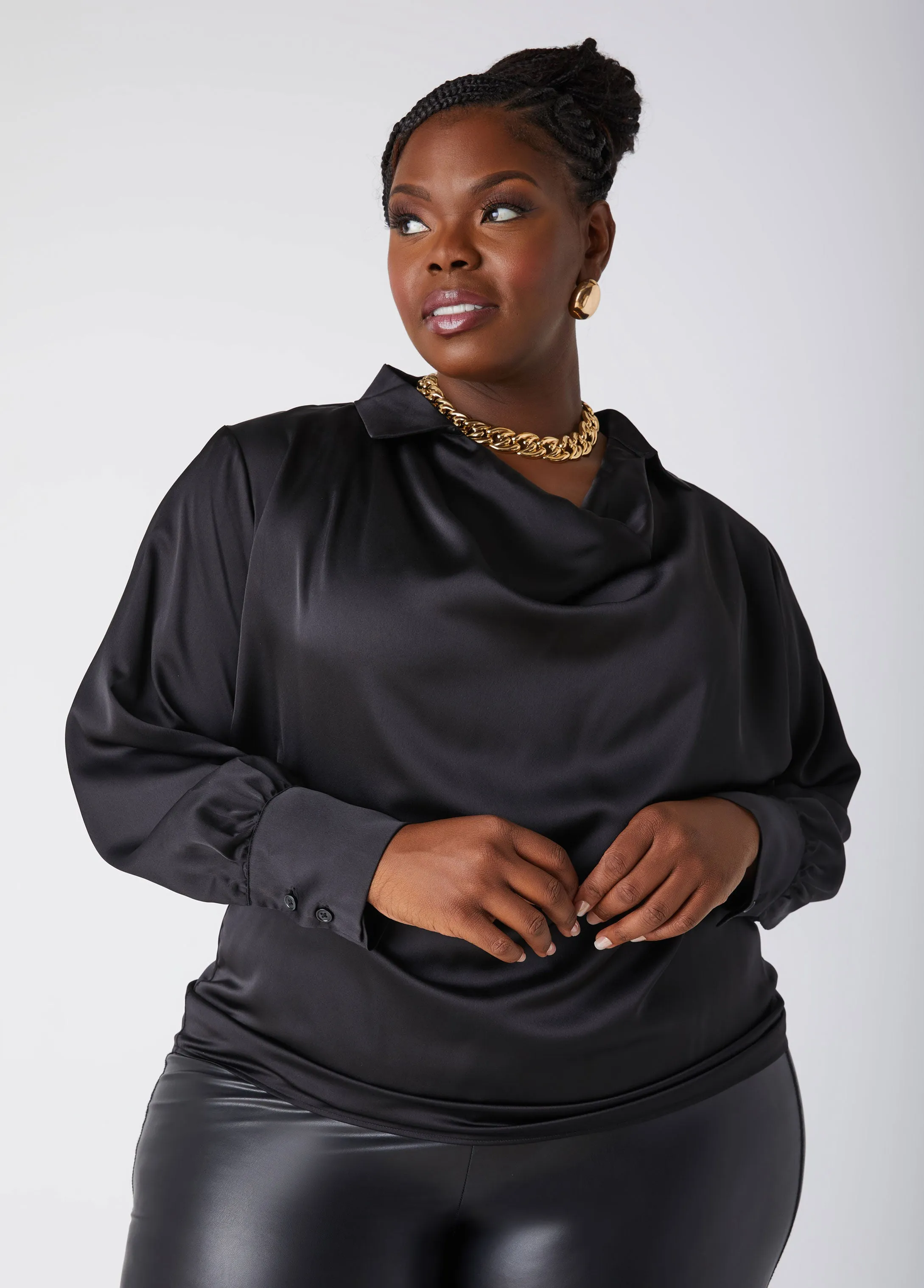 Cowl Neck Satin Blouse sold by Ashley Stewart product image thumbnail 4